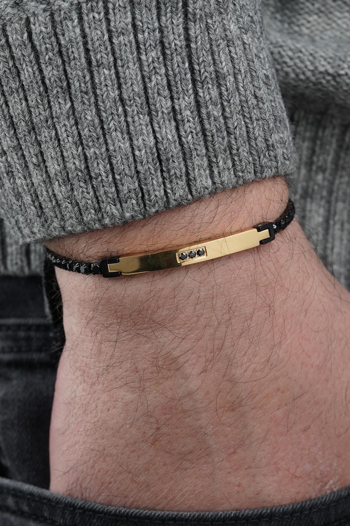 FRNCH 316L Çelik Siyah Zirkon Taşlı Altın Renk Erkek Bileklik FRJ12850-3850-B2G