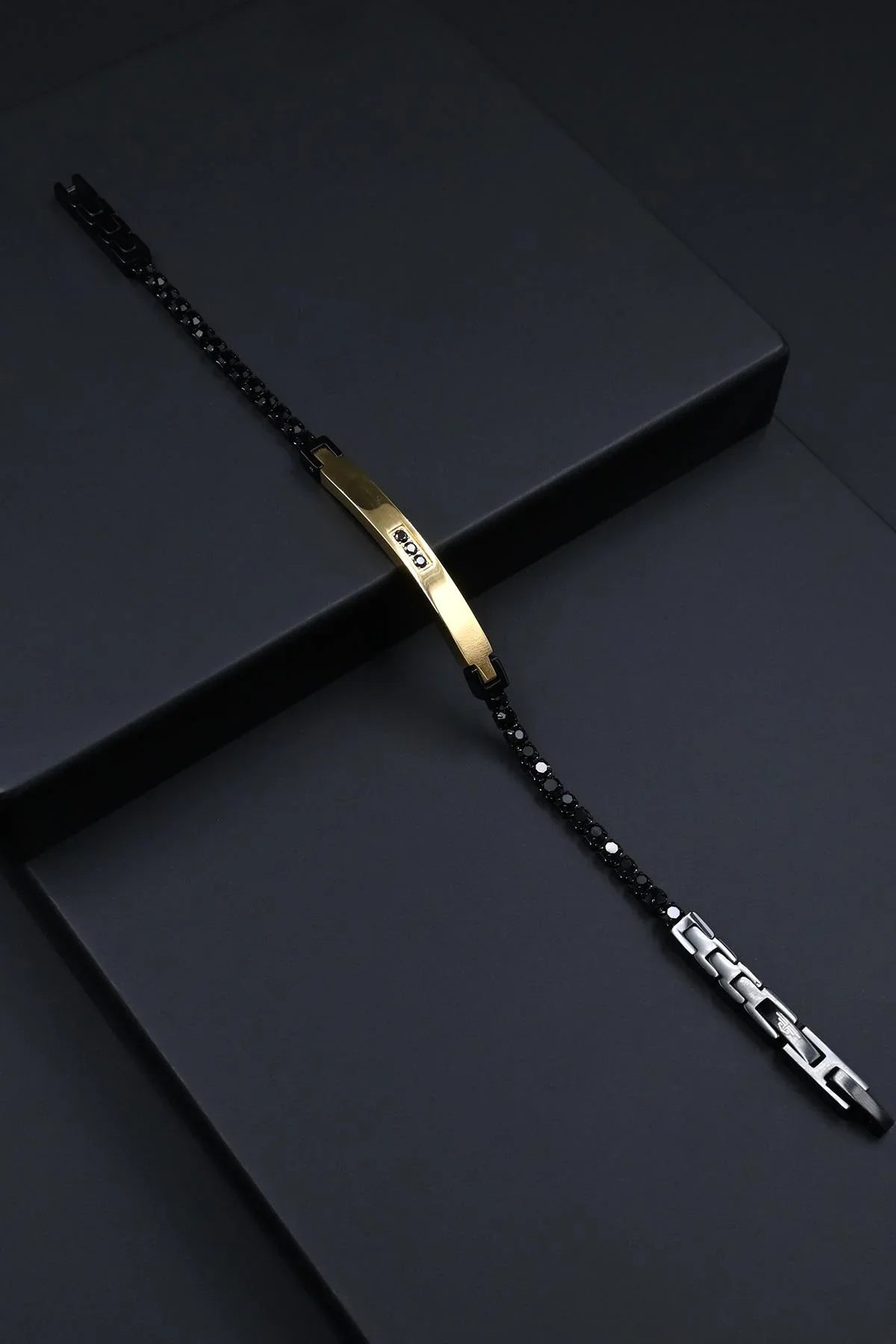 FRNCH 316L Çelik Siyah Zirkon Taşlı Altın Renk Erkek Bileklik FRJ12850-3850-B2G