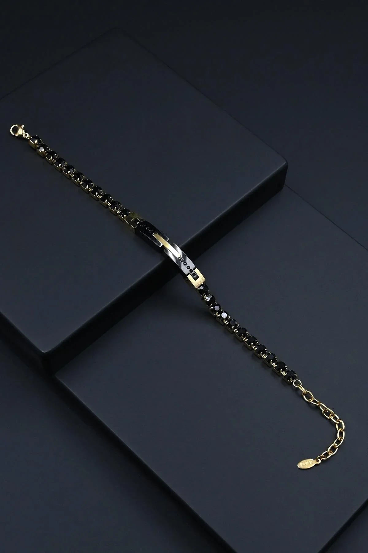 FRNCH 316L Çelik Siyah Zirkon Taşlı Altın Renk Erkek Bileklik FRJ12854-3854-B2G