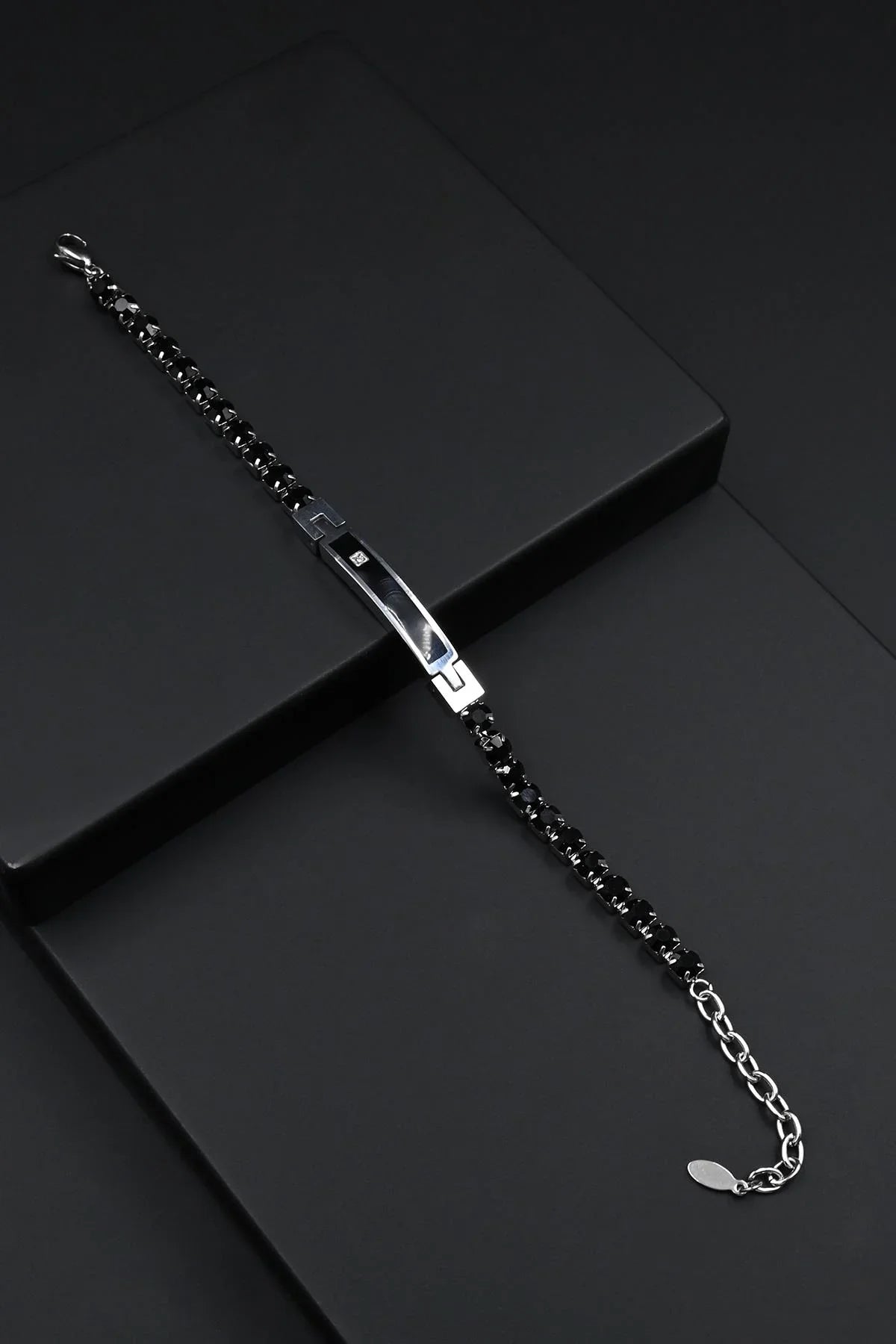 FRNCH 316L Çelik Siyah Zirkon Taşlı Siyah Renk Erkek Bileklik FRJ12853-3853-B2A