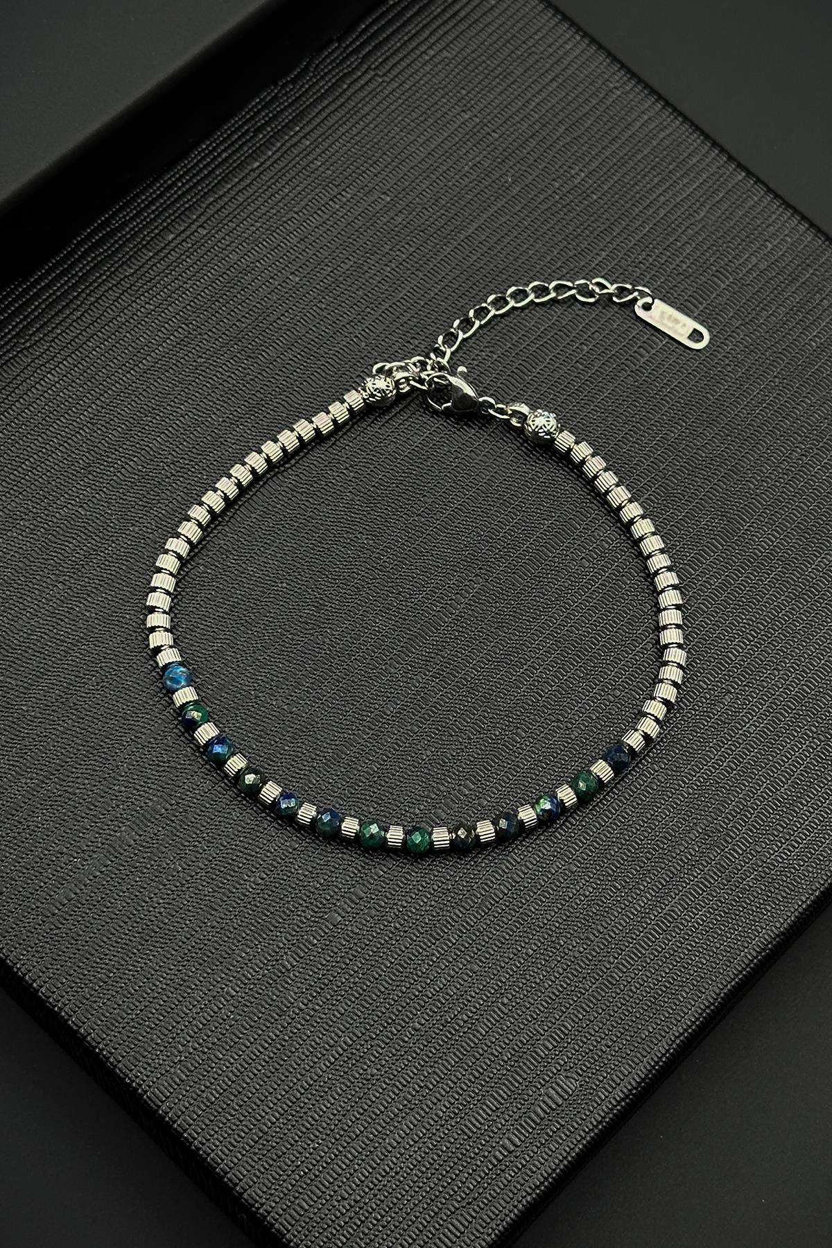 FRNCH 316L Çelik ve 3 MM Florit Doğal Taşlı Lacivert Renk Erkek Bileklik FRJ12394-3394-LY