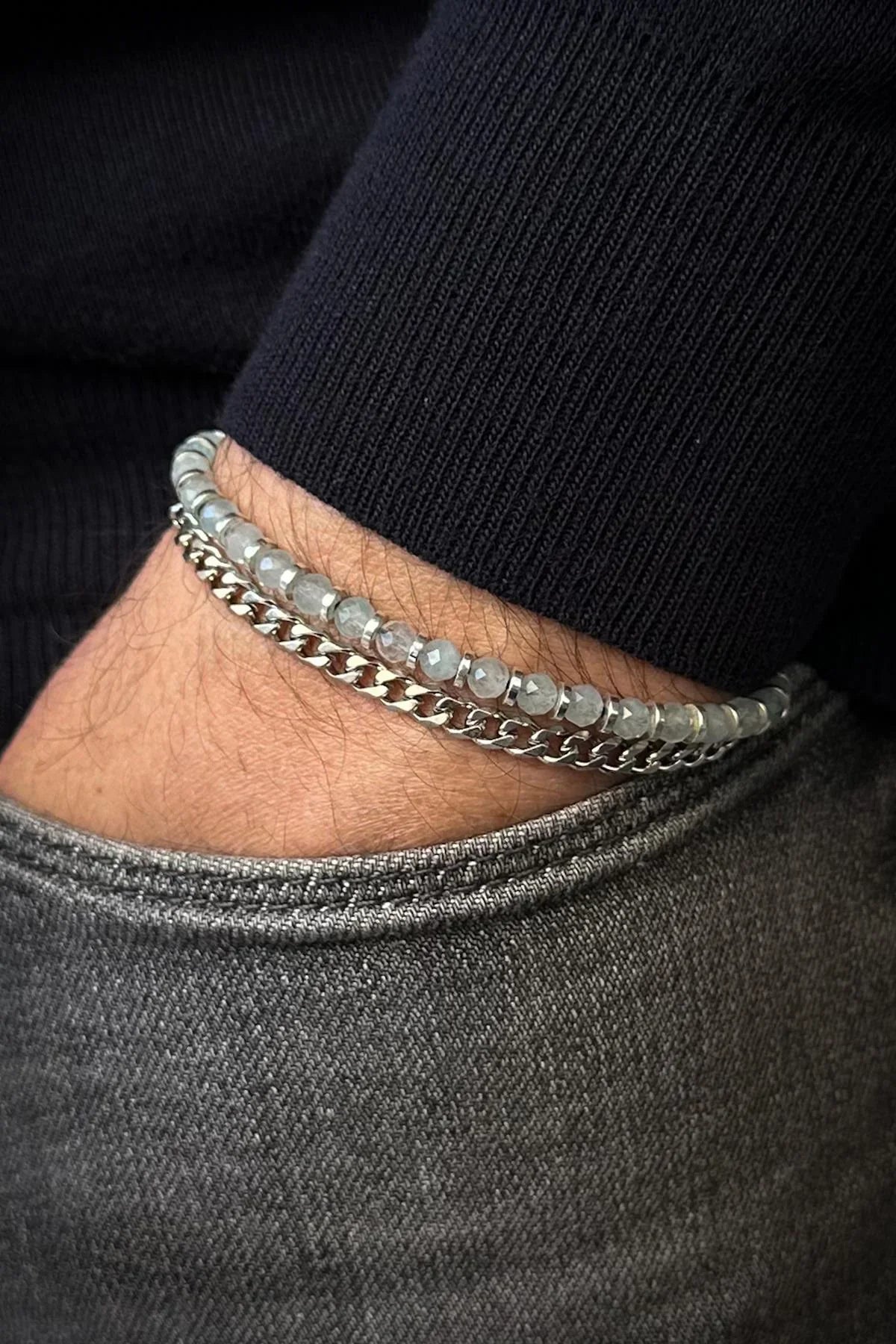 FRNCH 316L Çelik ve Aqua Marine Doğal Taşlı Mavi Renk Erkek Bileklik FRJ12527-3527-M