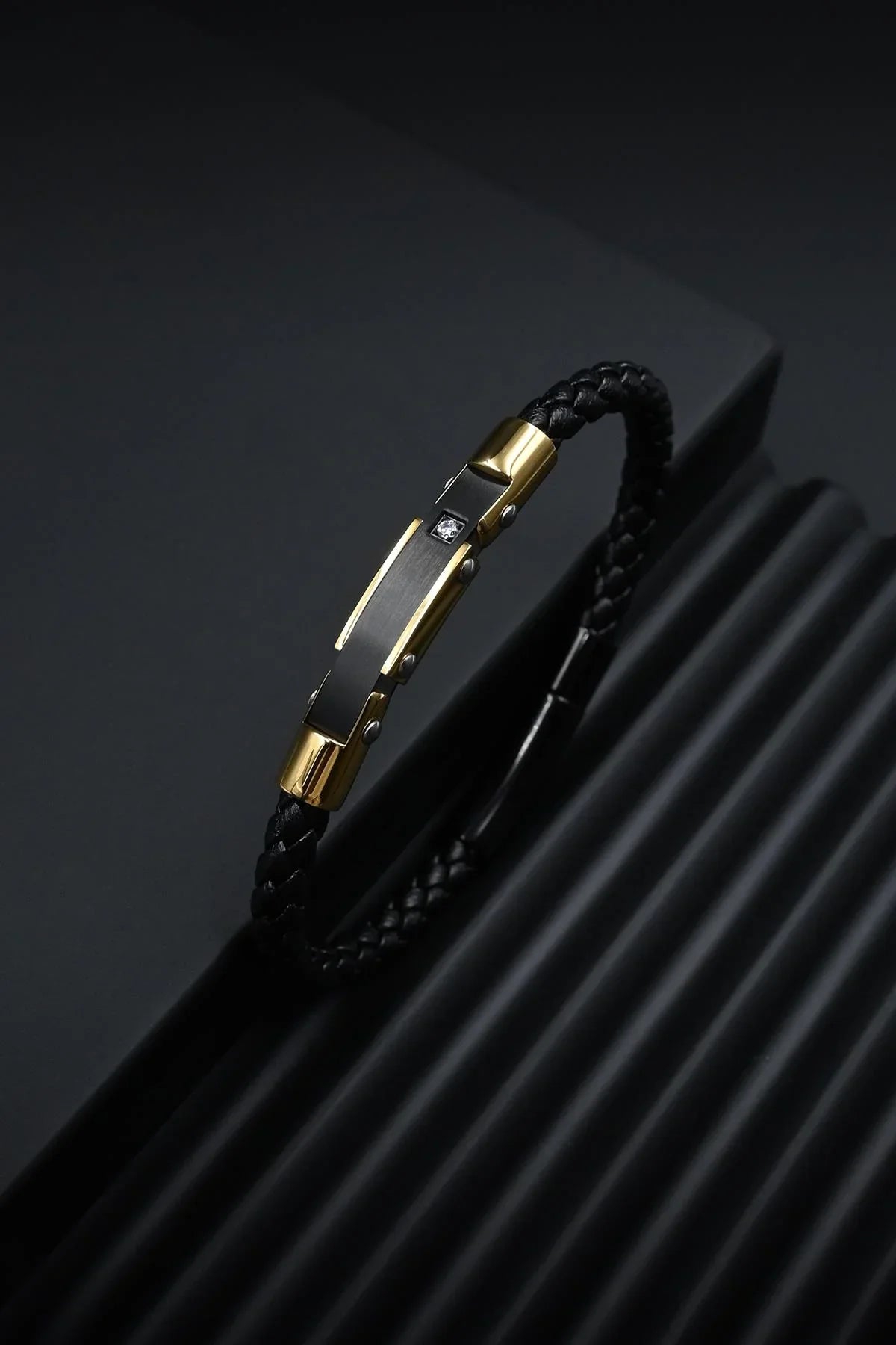 FRNCH 316L Çelik ve Derili Altın Renk Erkek Bileklik FRJ12835-3835-B2G