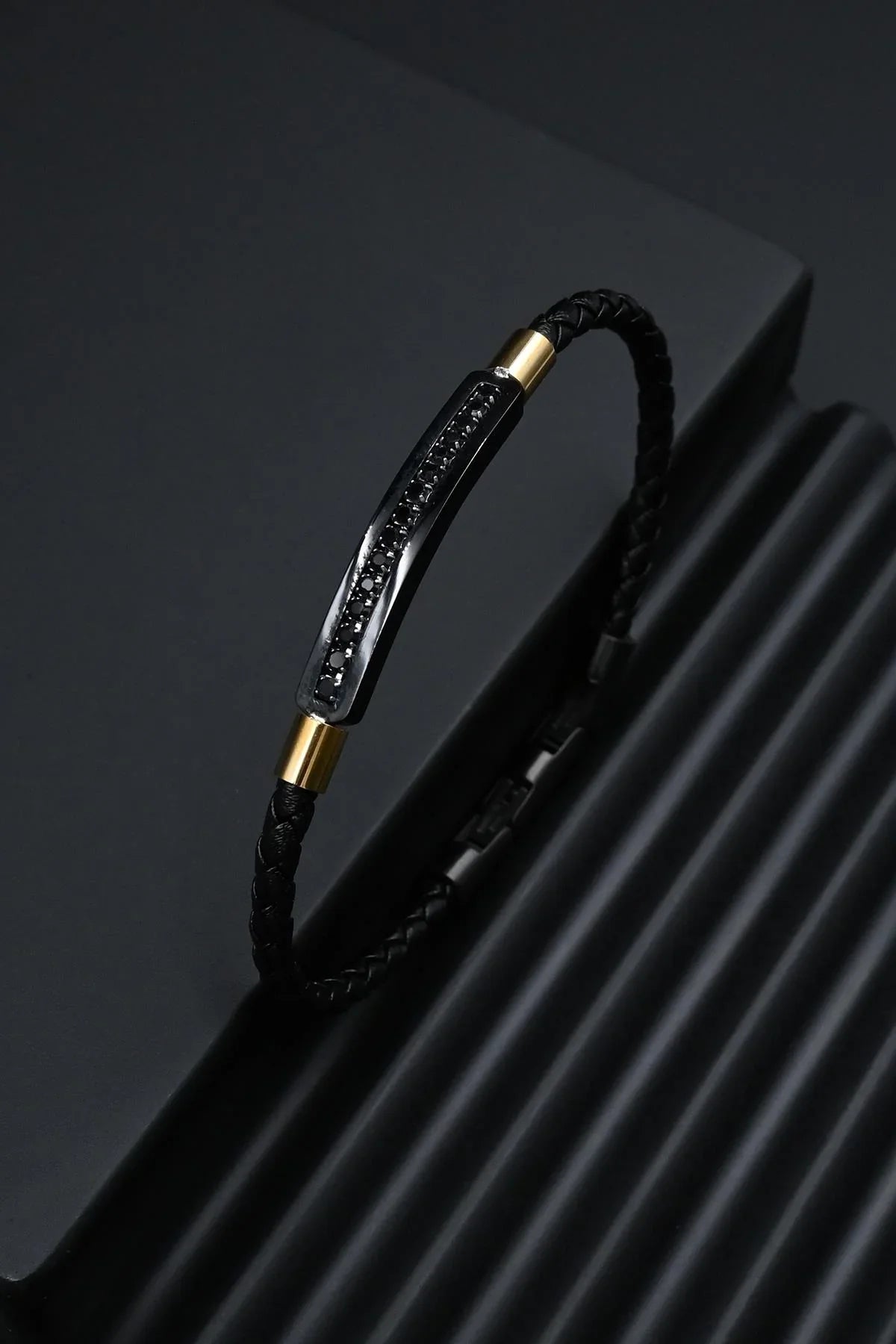 FRNCH 316L Çelik ve Derili Altın Renk Erkek Bileklik FRJ12841-3841-B2G