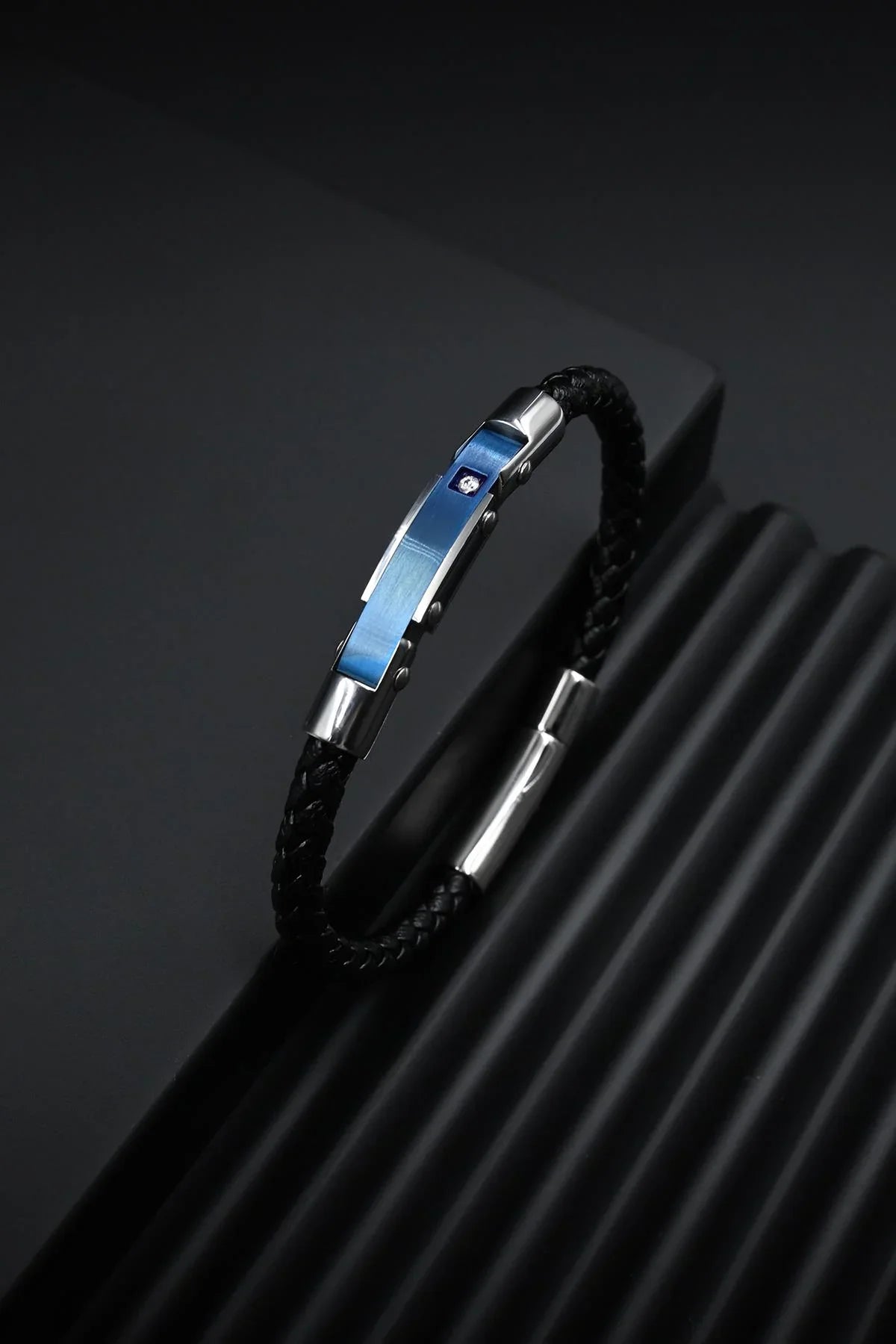 FRNCH 316L Çelik ve Derili Lacivert Renk Erkek Bileklik FRJ12835-3835-B2L