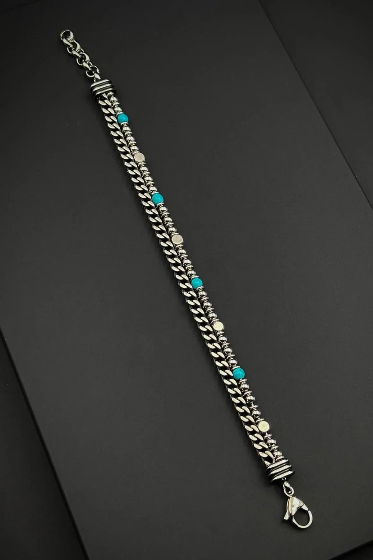 FRNCH 316L Çelik ve Firuze Doğal Taşlı Turkuaz Renk Erkek Bileklik FRJ12778-3778-MA