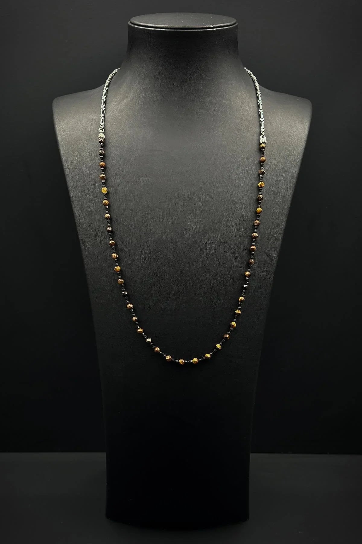 FRNCH 316L Çelik ve Kaplan Gözü Doğal Taşlı Kahverengi Erkek Kolye FRJ30860-960-K