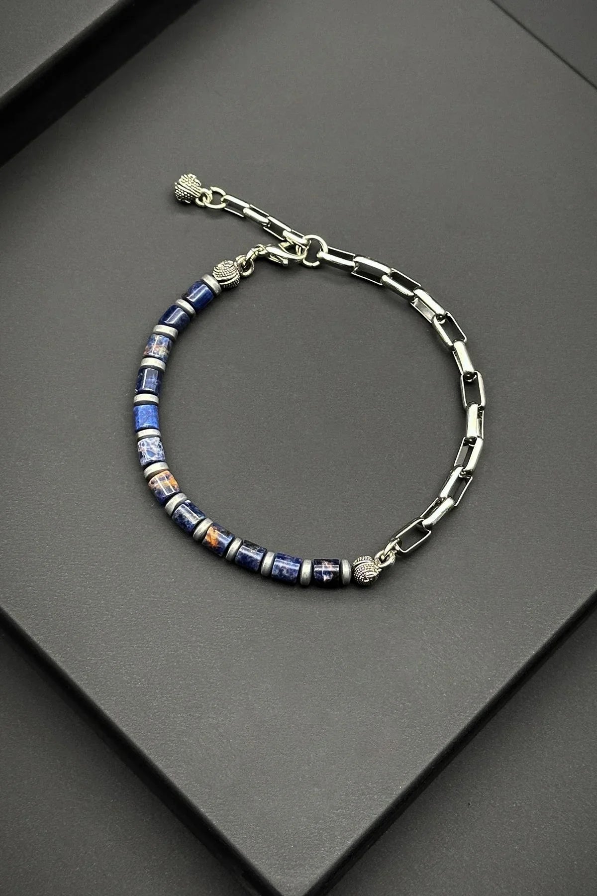 FRNCH 316L Çelik ve Lapis Doğal Taşlı Lacivert Renk Erkek Bileklik FRJ11876-1976-L