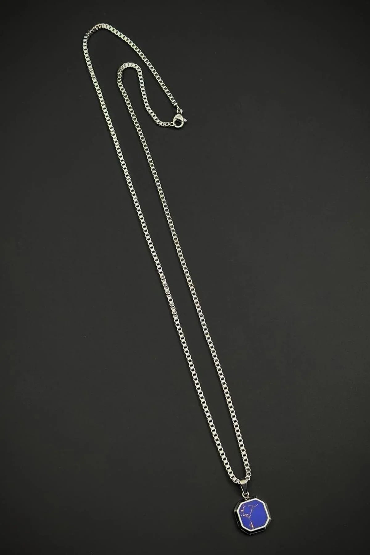 FRNCH 316L Çelik ve Lapis Lazuli Doğal Taşlı Gümüş-Lacivert Renk Erkek Kolye FRJ30944-1044-AL