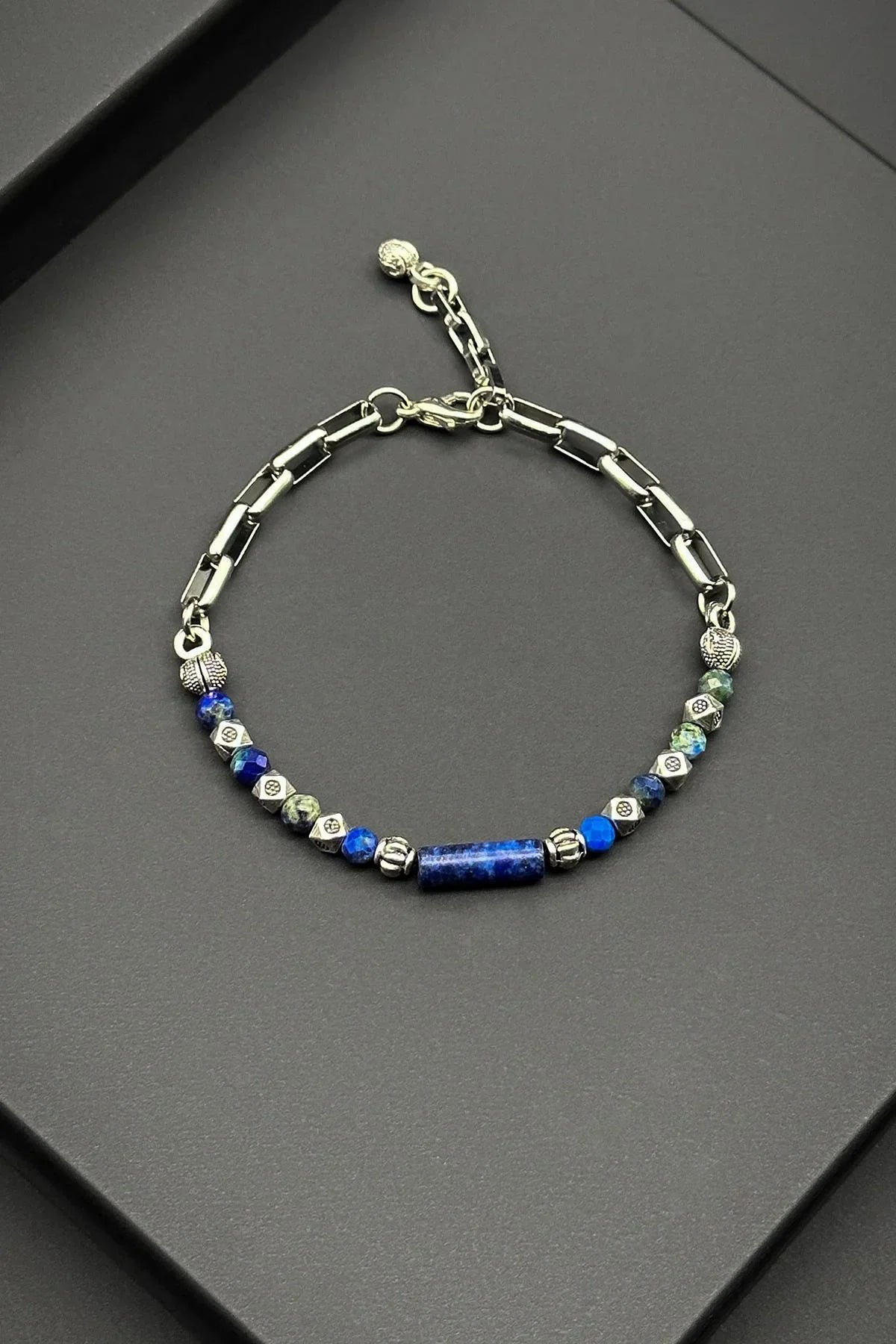 FRNCH 316L Çelik ve Lapis Lazulİ Doğal Taşlı Lacivert Erkek Bileklik FRJ11877-1977-L