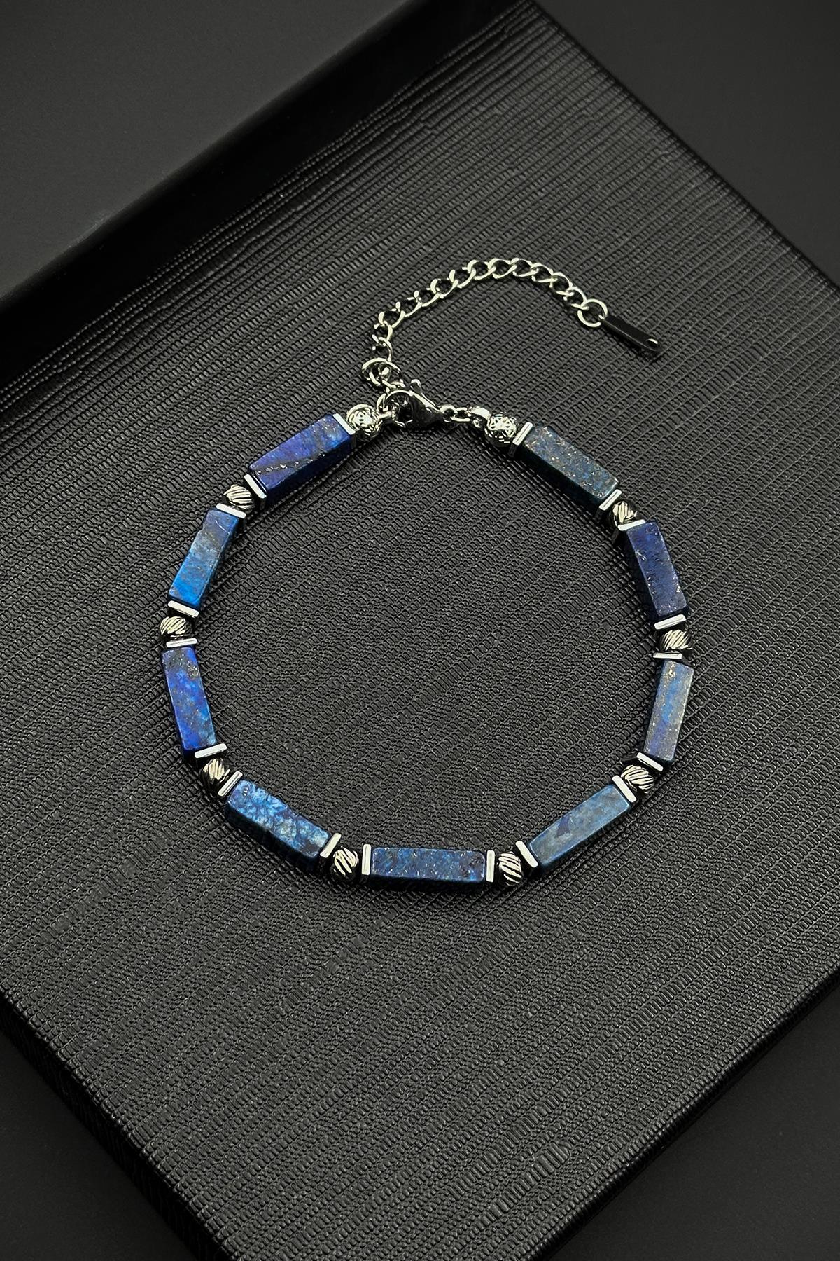 FRNCH 316L Çelik ve Lapis Lazuli Doğal Taşlı Lacivert Renk Erkek Bileklik FRJ12411-3411-L