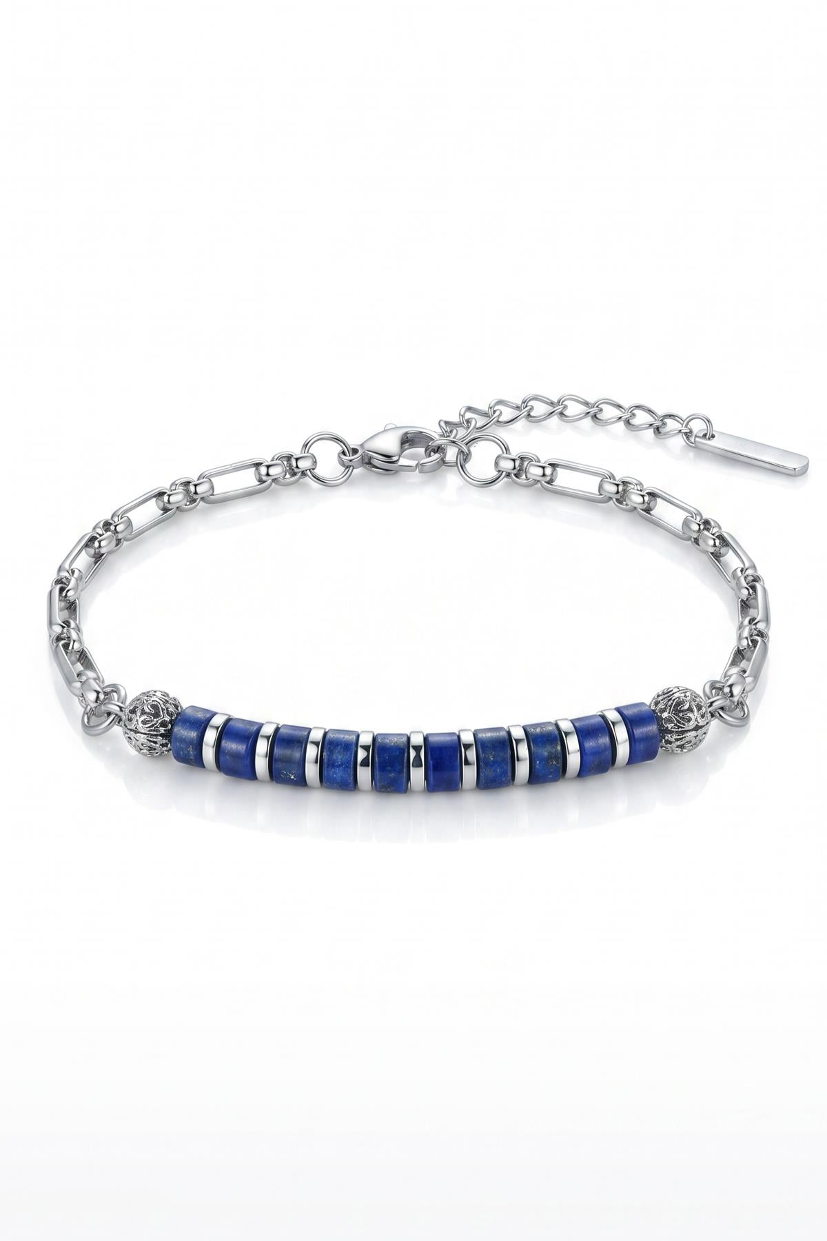 FRNCH 316L Çelik ve Lapis Lazuli Doğal Taşlı Lacivert Renk Erkek Bileklik FRJ12511-3511-L