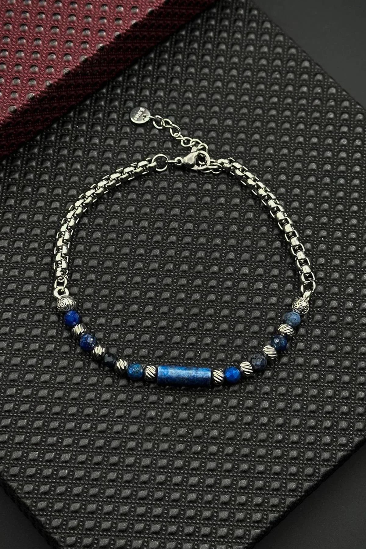 FRNCH 316L Çelik ve Lapis Lazuli Doğal Taşlı Lacivert Renk Erkek Bileklik FRJ12692-3692-L