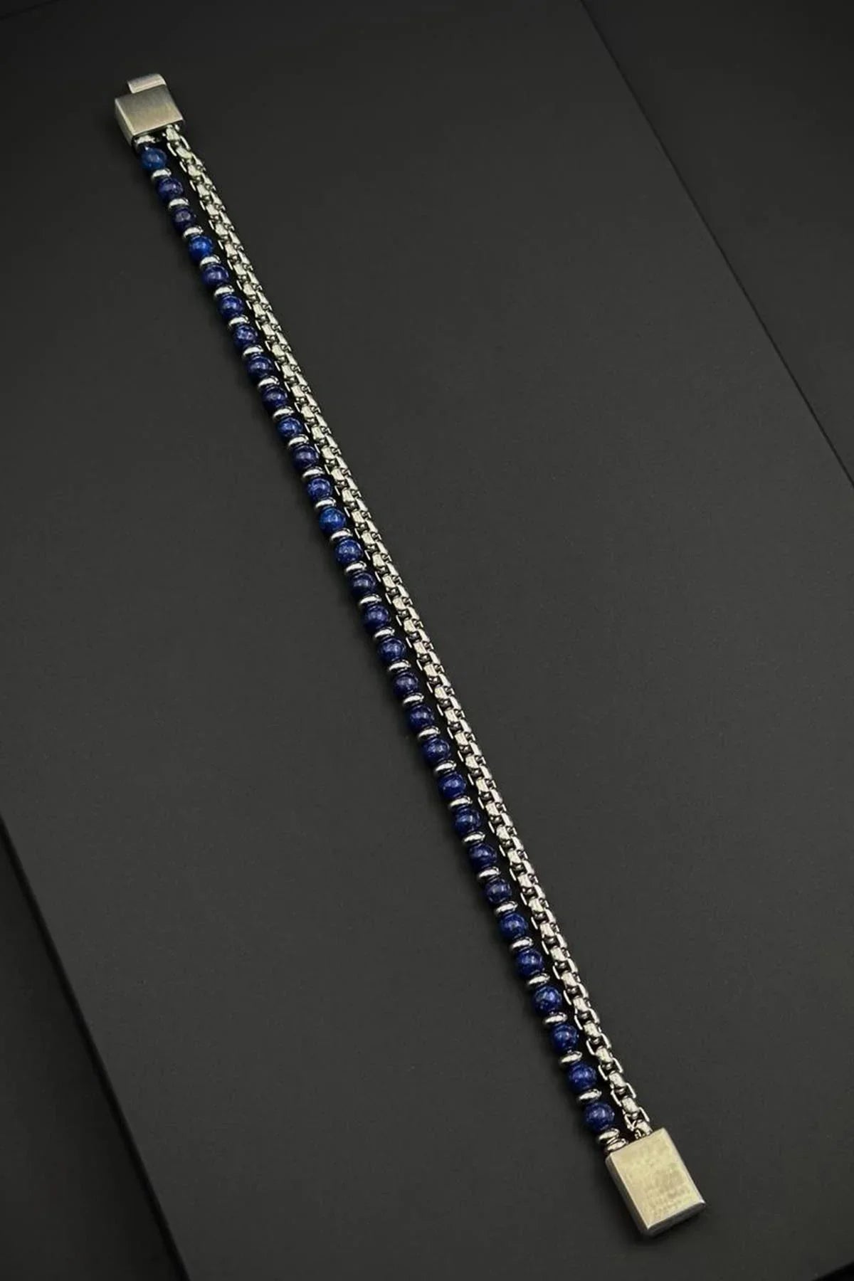 FRNCH 316L Çelik ve Lapis Lazuli Doğal Taşlı Lacivert Renk Erkek Bileklik FRJ12757-3757-L