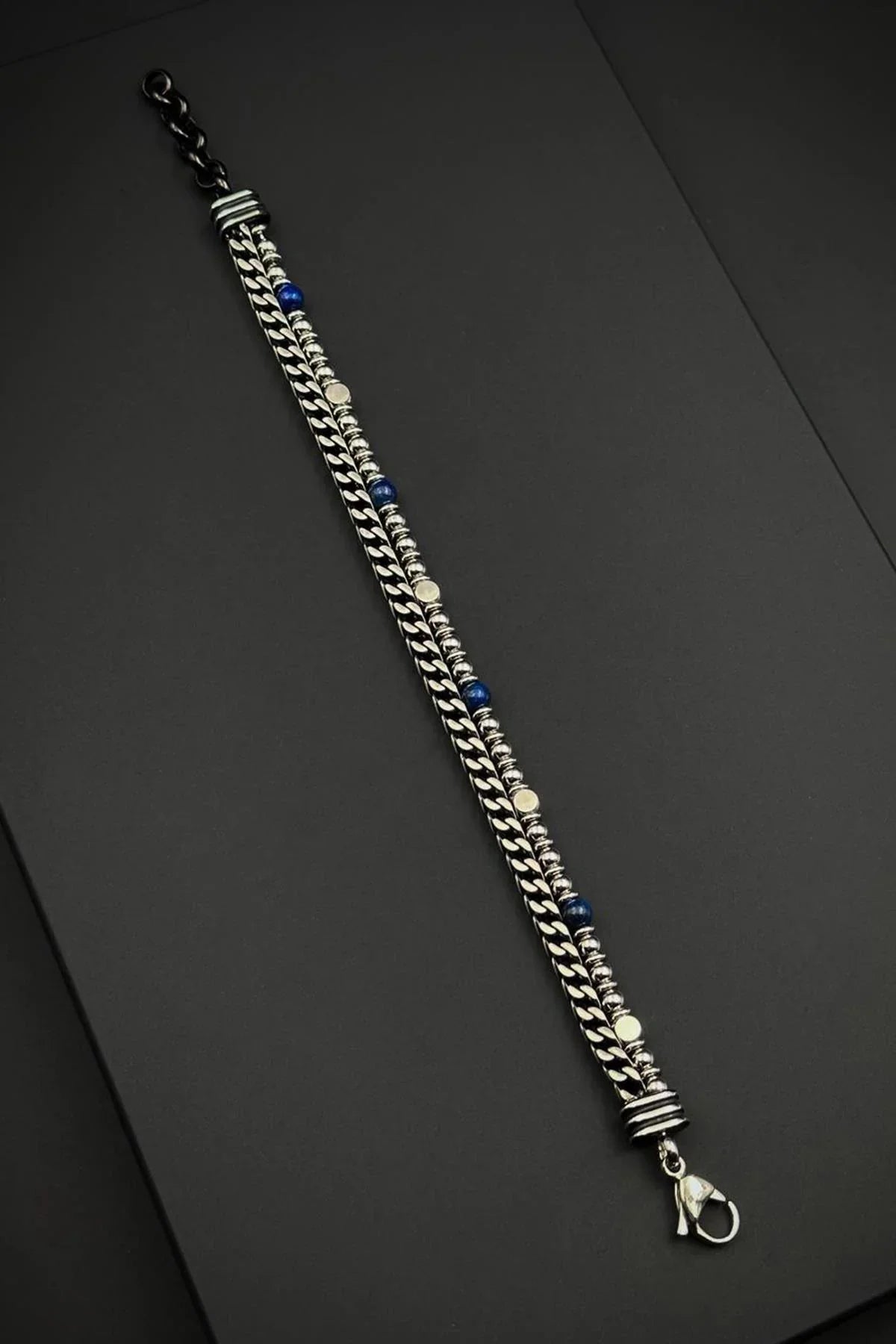 FRNCH 316L Çelik ve Lapis Lazuli Doğal Taşlı Lacivert Renk Erkek Bileklik FRJ12778-3778-AL