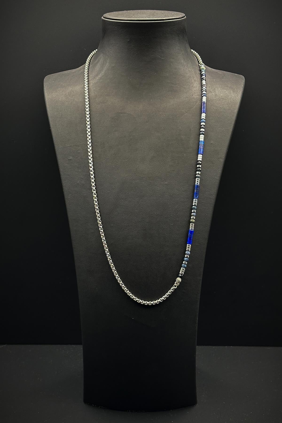 FRNCH 316L Çelik ve Lapis Lazuli Doğal Taşlı Lacivert Renk Erkek Kolye FRJ30688-788-L