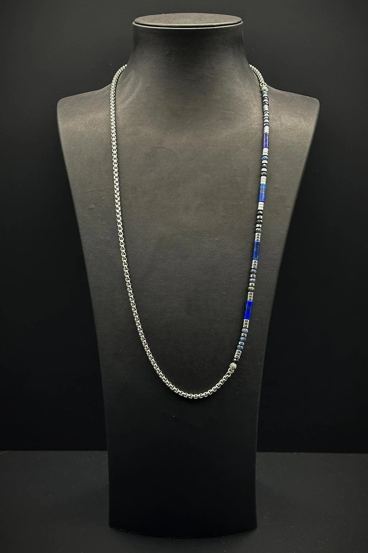 FRNCH 316L Çelik ve Lapis Lazuli Doğal Taşlı Lacivert Renk Erkek Kolye FRJ30688-788-L