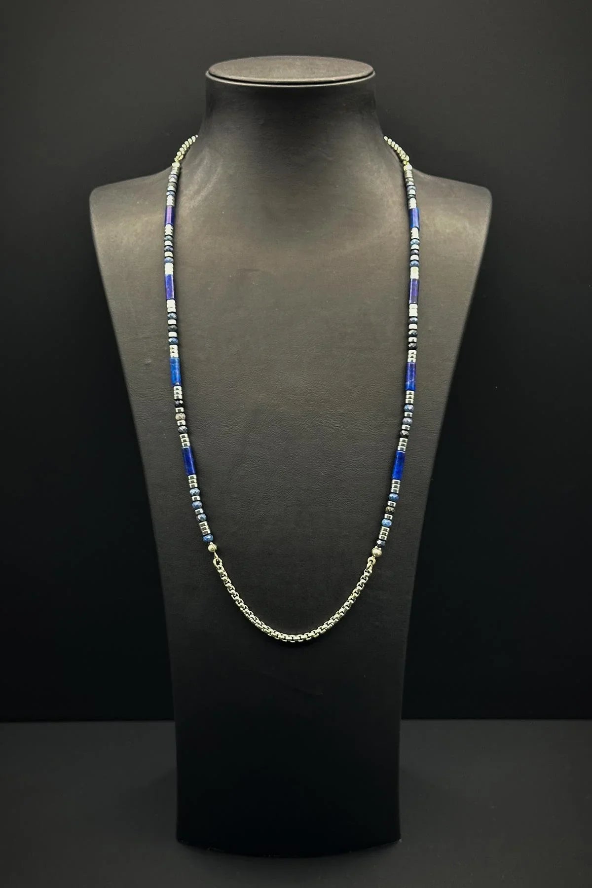 FRNCH 316L Çelik ve Lapis Lazuli Doğal Taşlı Lacivert Renk Erkek Kolye FRJ30689-789-L