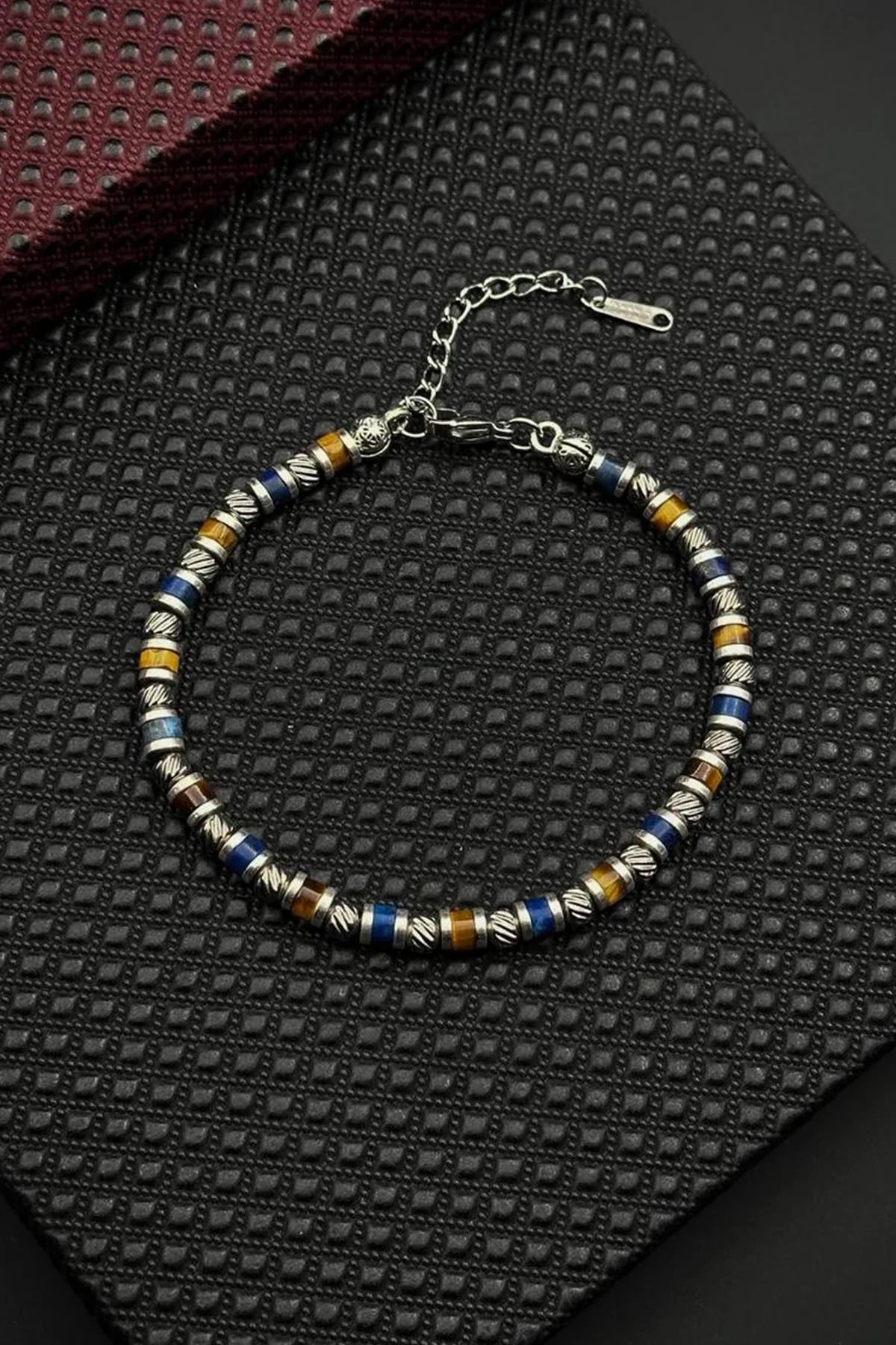 FRNCH 316L Çelik ve Lapis Lazuli-Kaplan Gözü Doğal Taşlı Lacivert Renkli Erkek Bileklik FRJ12693-3693-LK