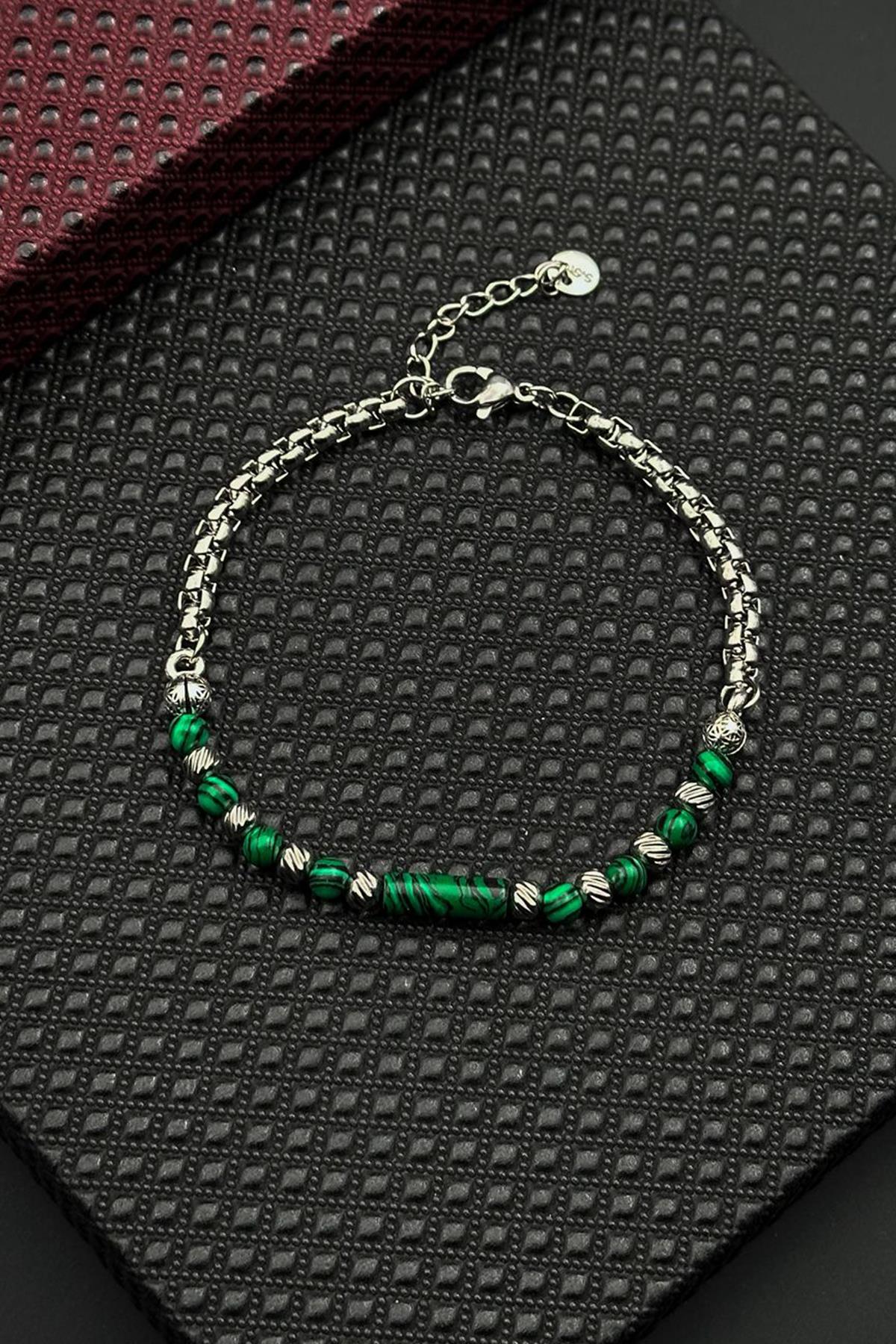 FRNCH 316L Çelik ve Malahit Doğal Taşlı Yeşil Renk Erkek Bileklik FRJ12692-3692-Y