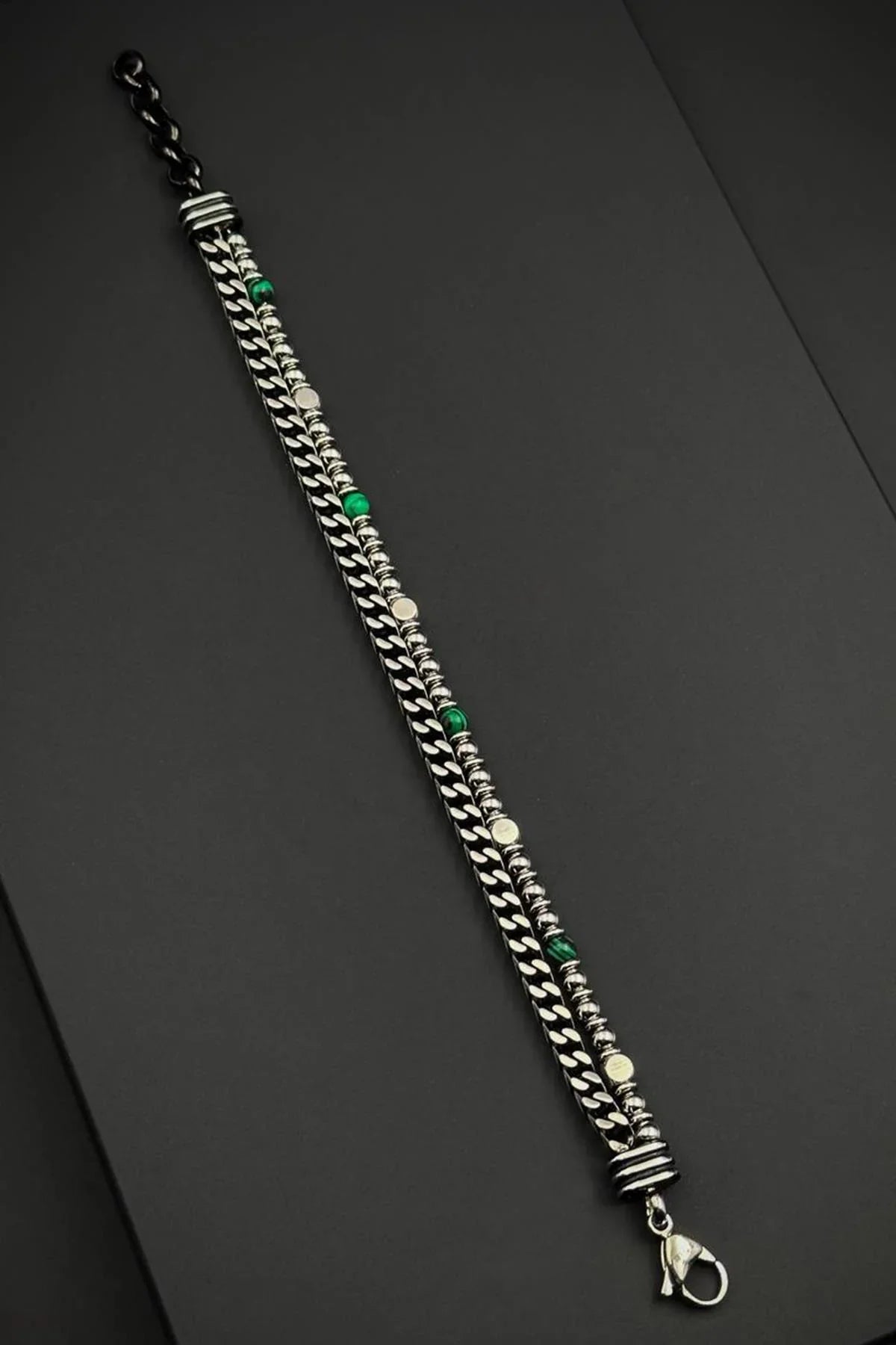 FRNCH 316L Çelik ve Malahit Doğal Taşlı Yeşil Renk Erkek Bileklik FRJ12778-3778-AY