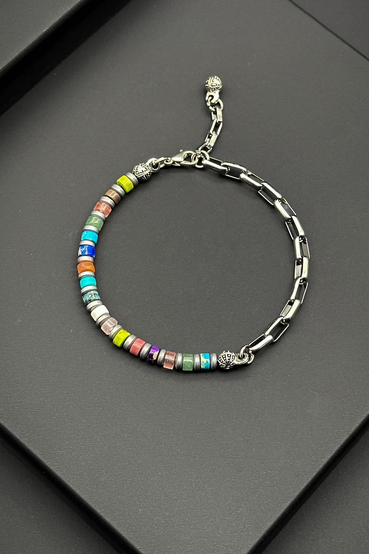 FRNCH 316L Çelik ve Mix Doğal Taşlı Çok Renkli Erkek Bileklik FRJ11876-1976-CK2