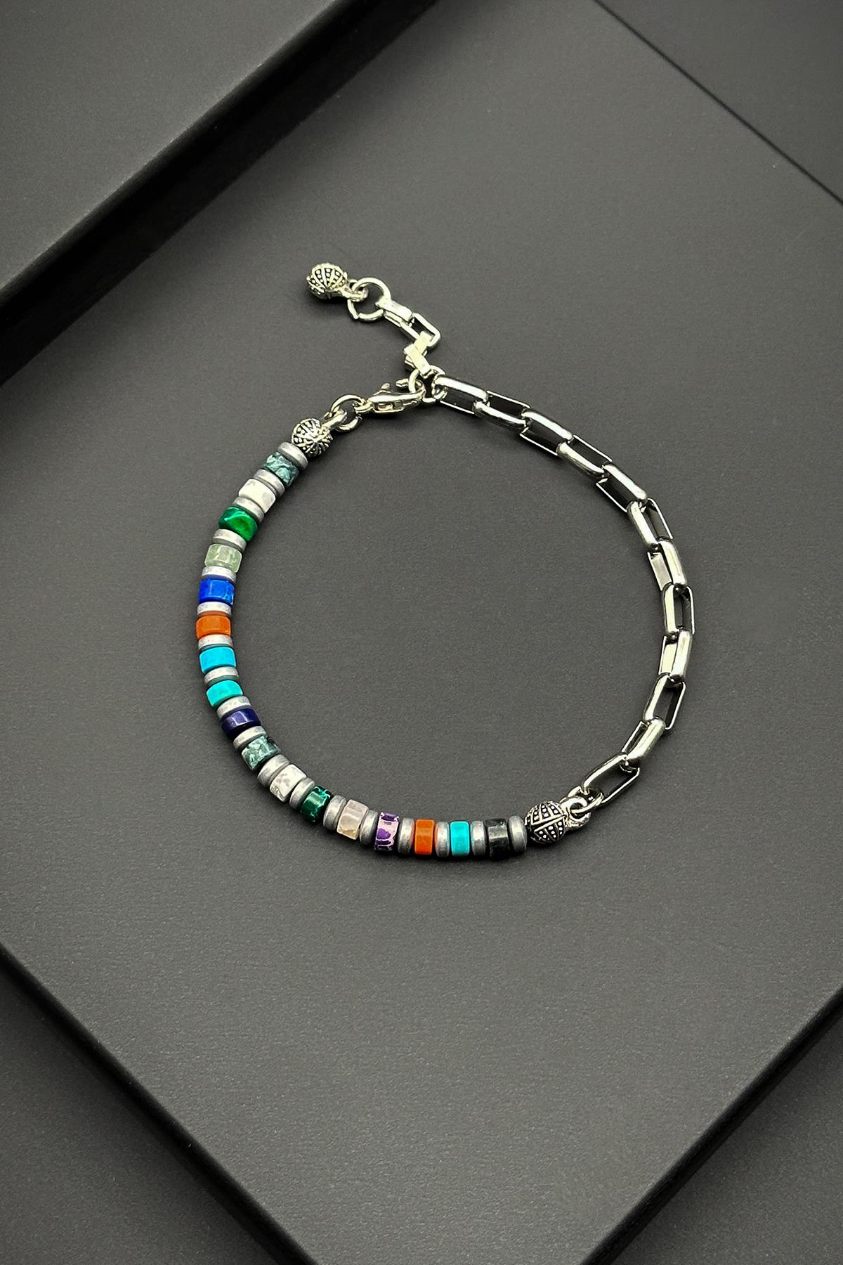 FRNCH 316L Çelik ve Mix Doğal Taşlı Çok Renkli Erkek Bileklik FRJ11876-1976-CK3