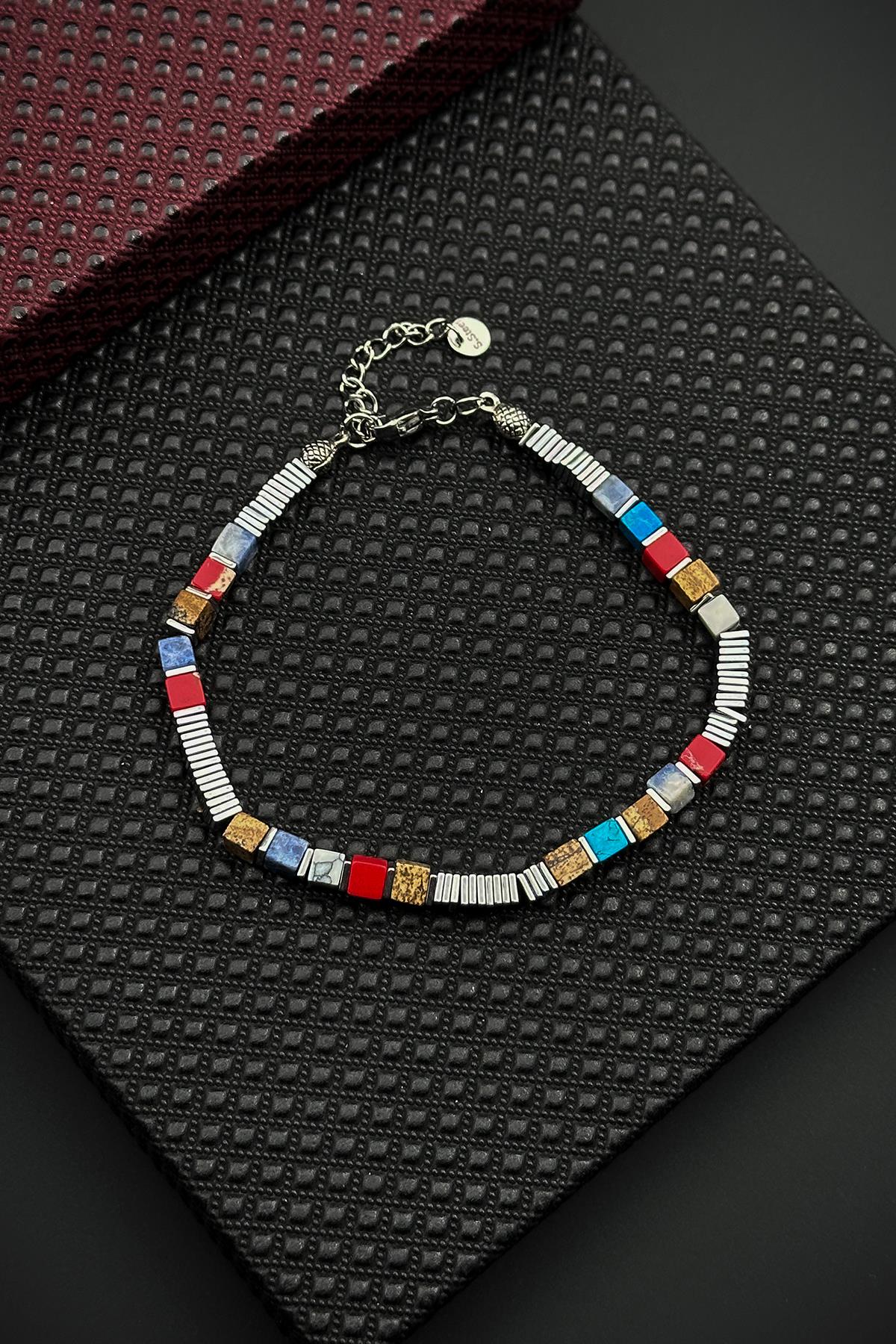 FRNCH 316L Çelik ve Mix Doğal Taşlı Çok Renkli Erkek Bileklik FRJ12667-3667-CK