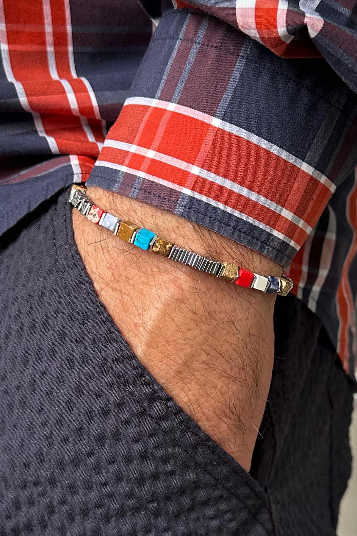 FRNCH 316L Çelik ve Mix Doğal Taşlı Çok Renkli Erkek Bileklik FRJ12667-3667-CK