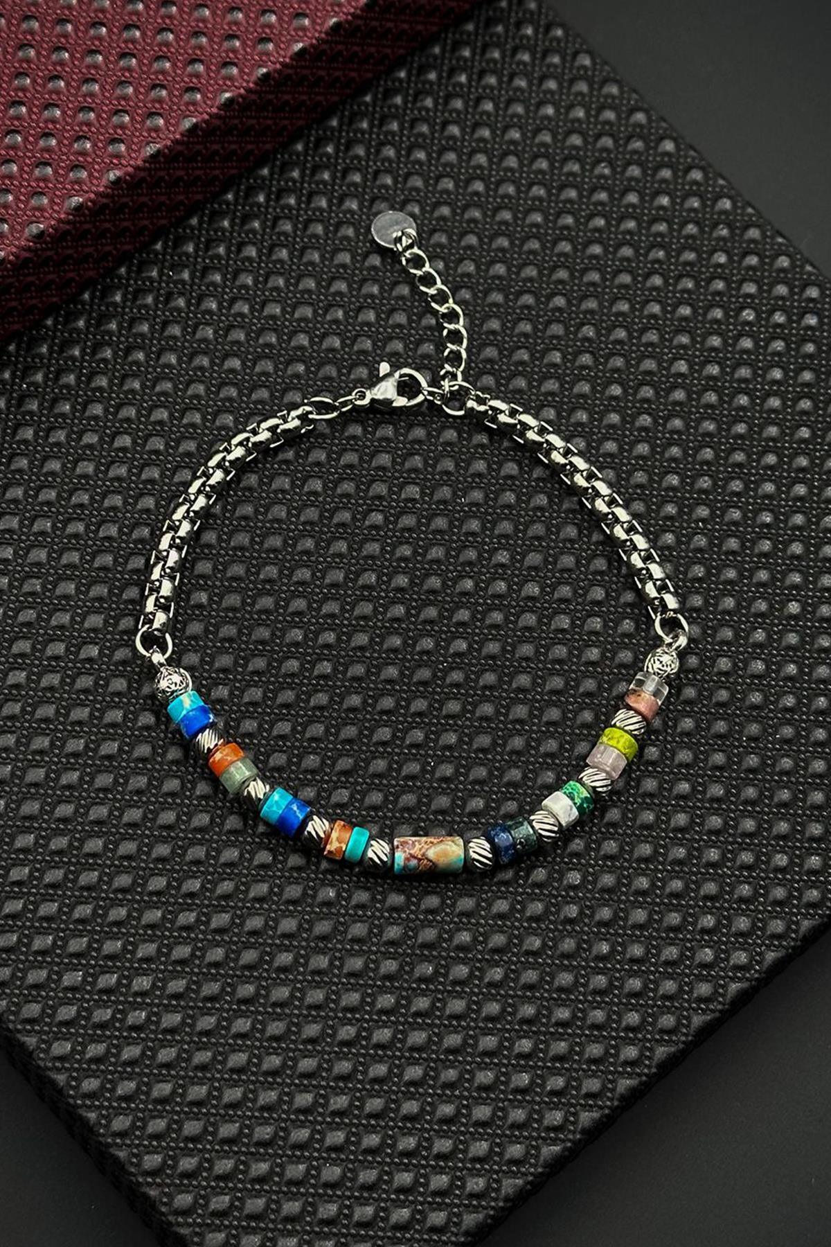 FRNCH 316L Çelik ve Mix Doğal Taşlı Çok Renkli Erkek Bileklik FRJ12692-3692-CK