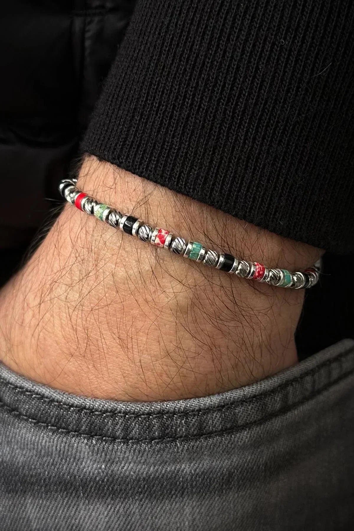 FRNCH 316L Çelik ve Mix Doğal Taşlı Çok Renkli Erkek Bileklik FRJ12693-3693-CK