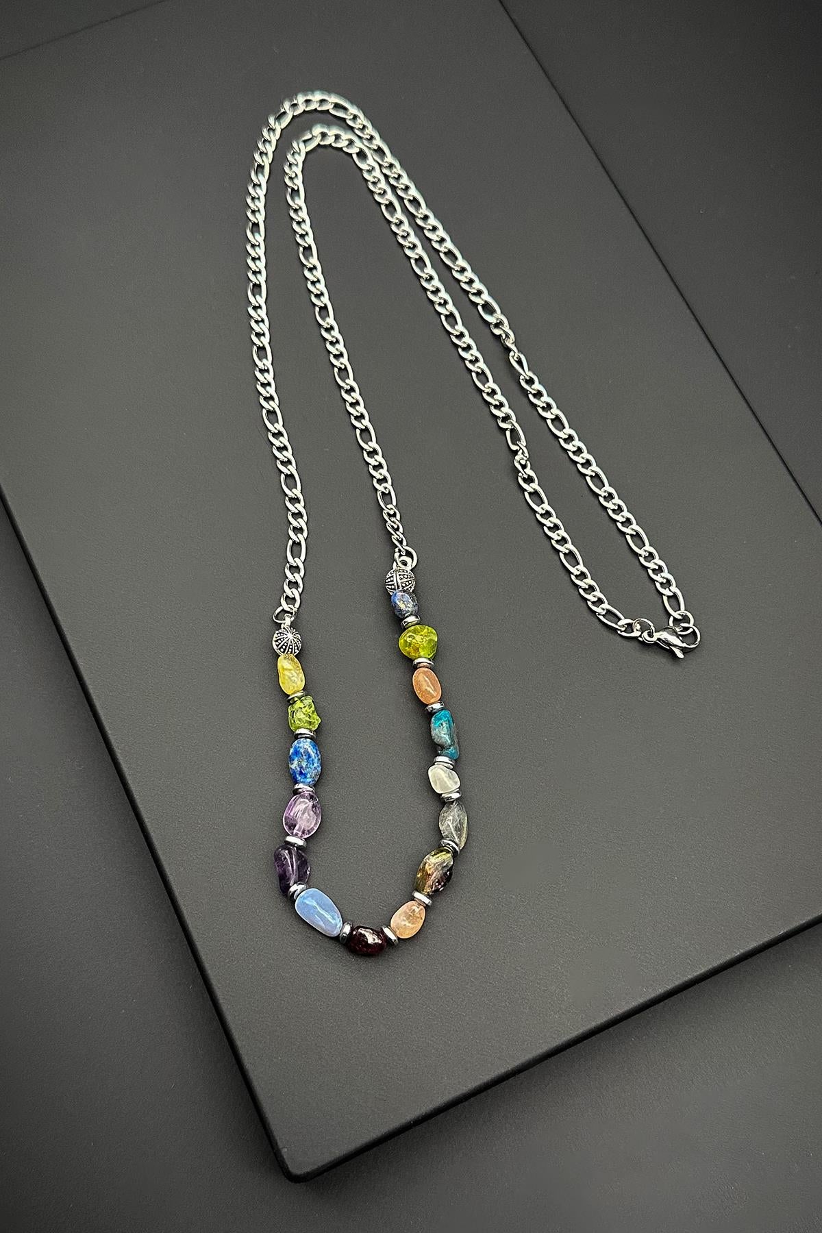 FRNCH 316L Çelik ve Mix Doğal Taşlı Çok Renkli Erkek Kolye FRJ30630-730-CK