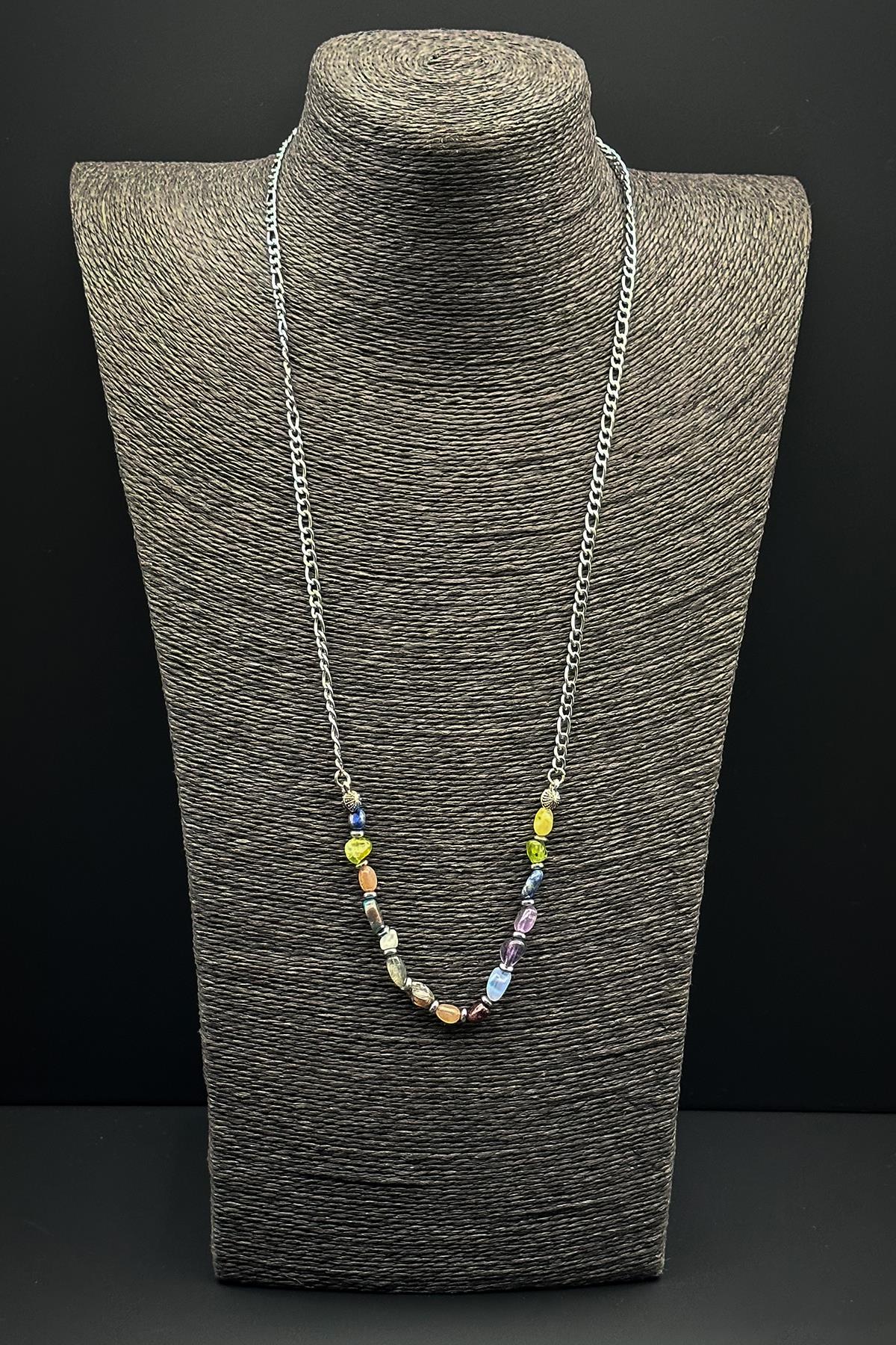 FRNCH 316L Çelik ve Mix Doğal Taşlı Çok Renkli Erkek Kolye FRJ30630-730-CK