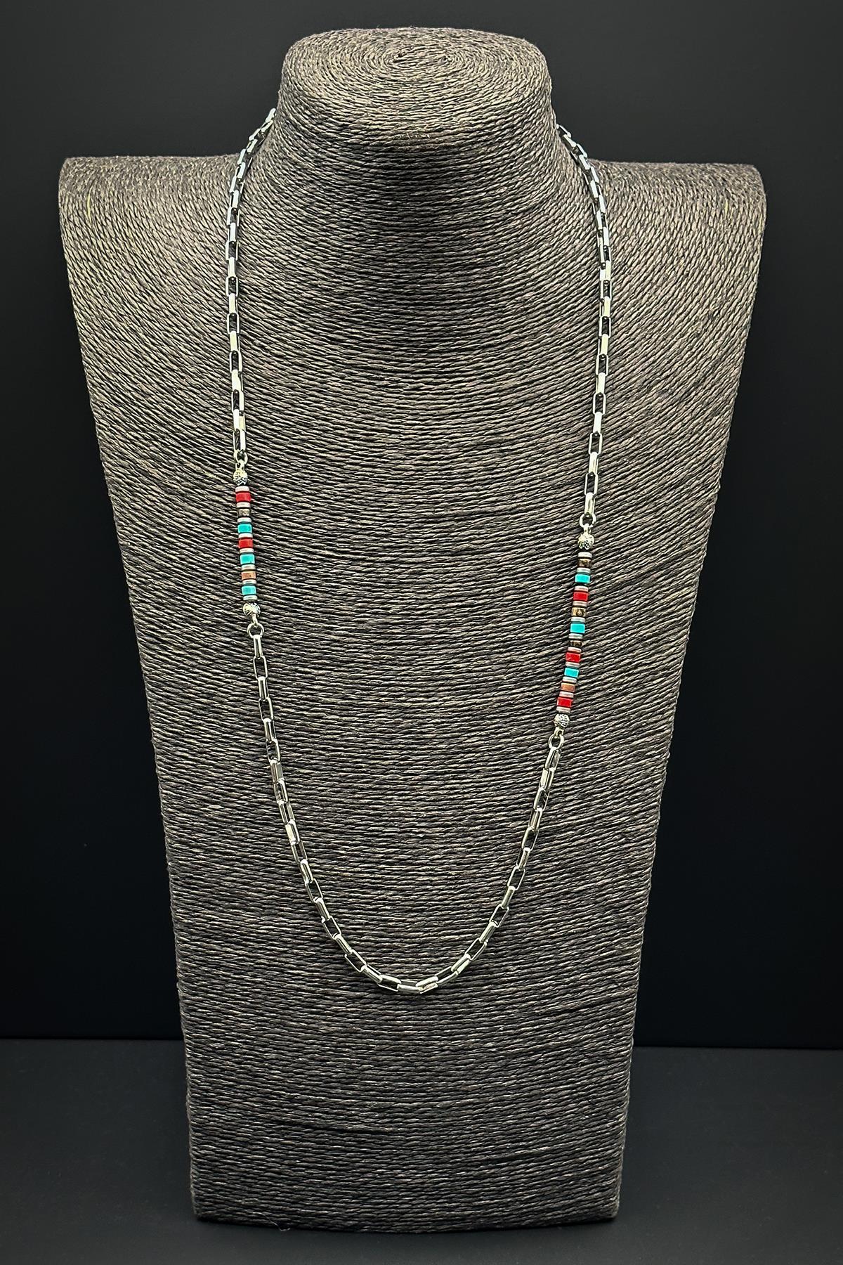 FRNCH 316L Çelik ve Mix Doğal Taşlı Çok Renkli Erkek Kolye FRJ30638-738-CK