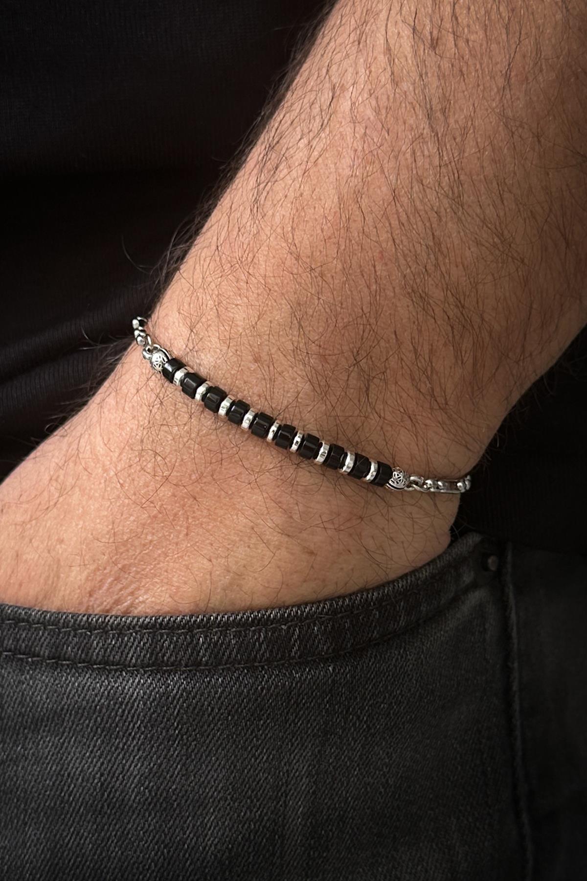 FRNCH 316L Çelik ve Onyx Doğal Taşlı Siyah Renk Erkek Bileklik FRJ12511-3511-S