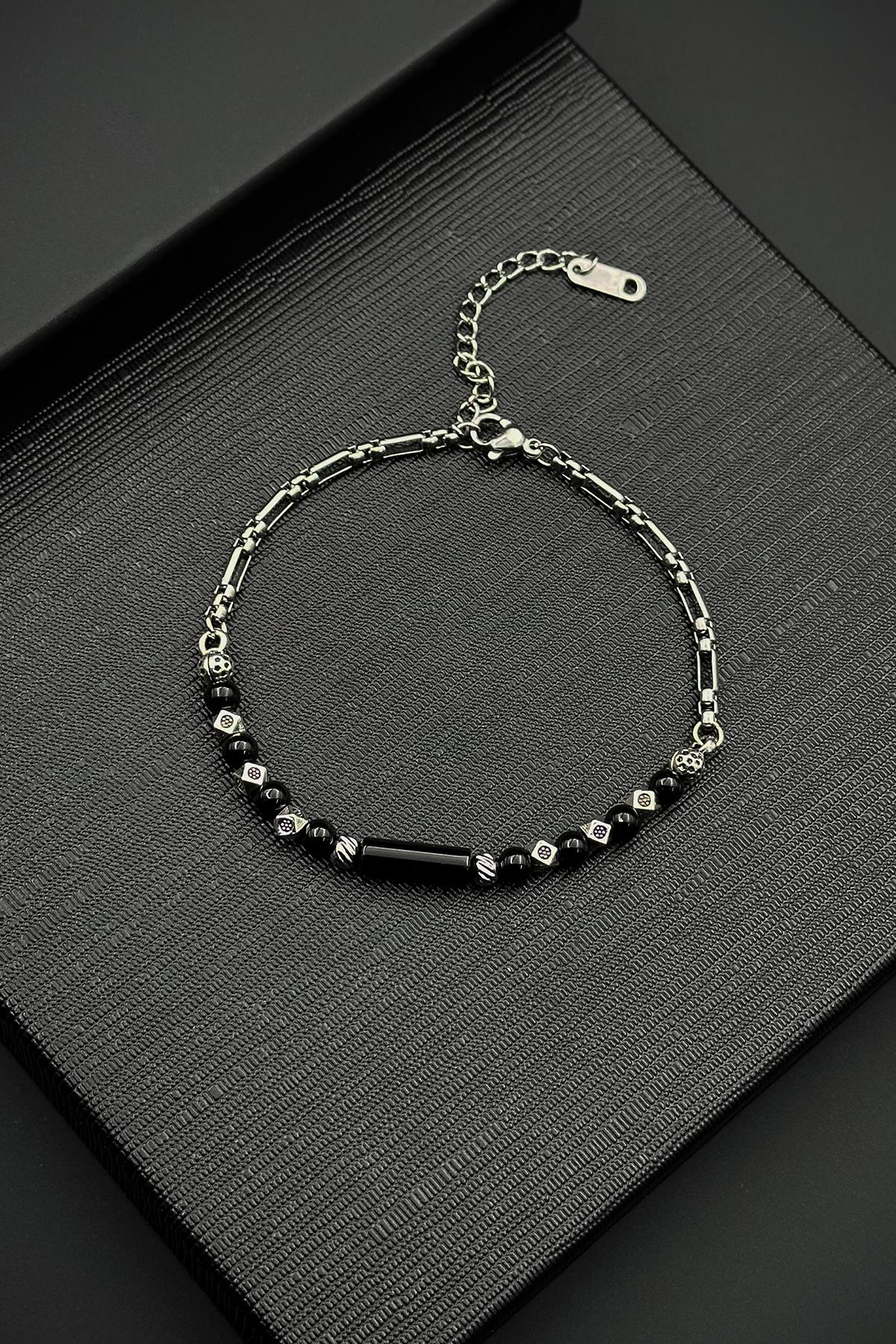 FRNCH 316L Çelik ve Onyx Doğal Taşlı Siyah Renk Erkek Bileklik FRJ12528-3528-S