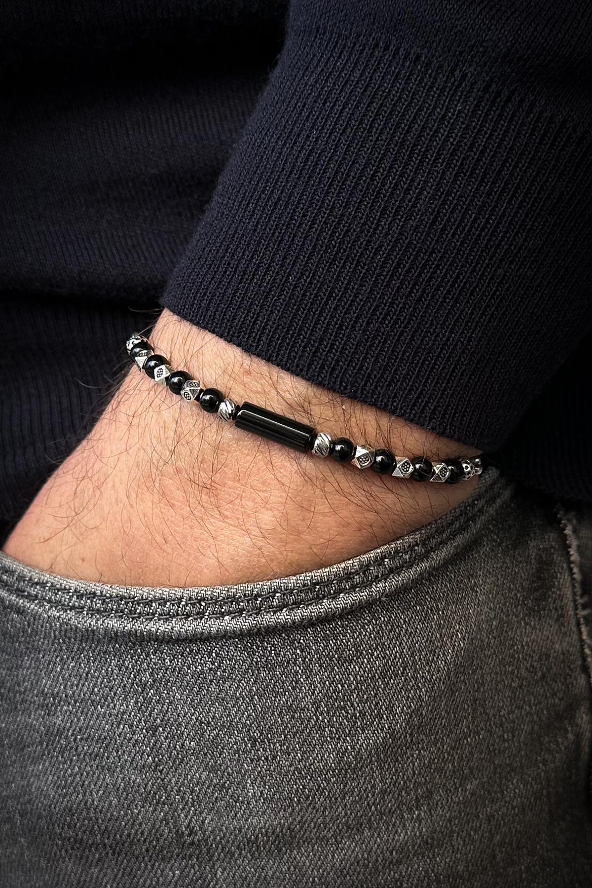 FRNCH 316L Çelik ve Onyx Doğal Taşlı Siyah Renk Erkek Bileklik FRJ12528-3528-S