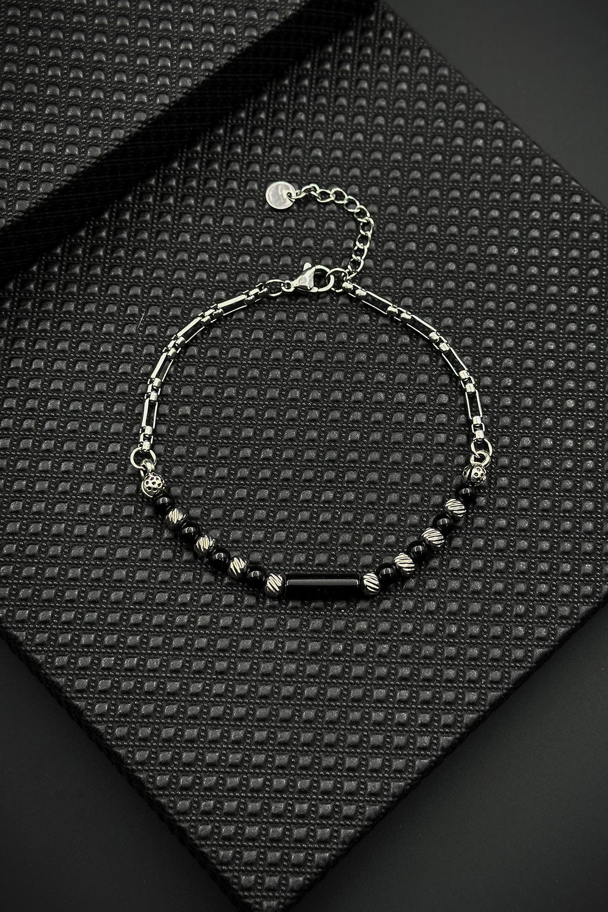 FRNCH 316L Çelik ve Onyx Doğal Taşlı Siyah Renk Erkek Bileklik FRJ12647-3647-S