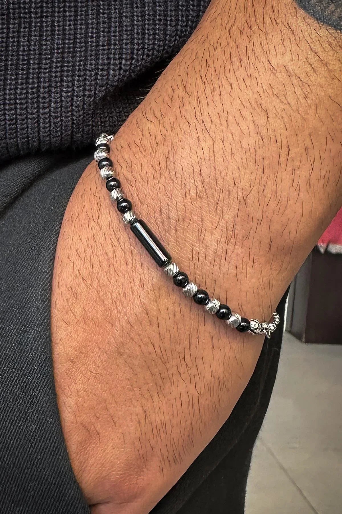 FRNCH 316L Çelik ve Onyx Doğal Taşlı Siyah Renk Erkek Bileklik FRJ12647-3647-S