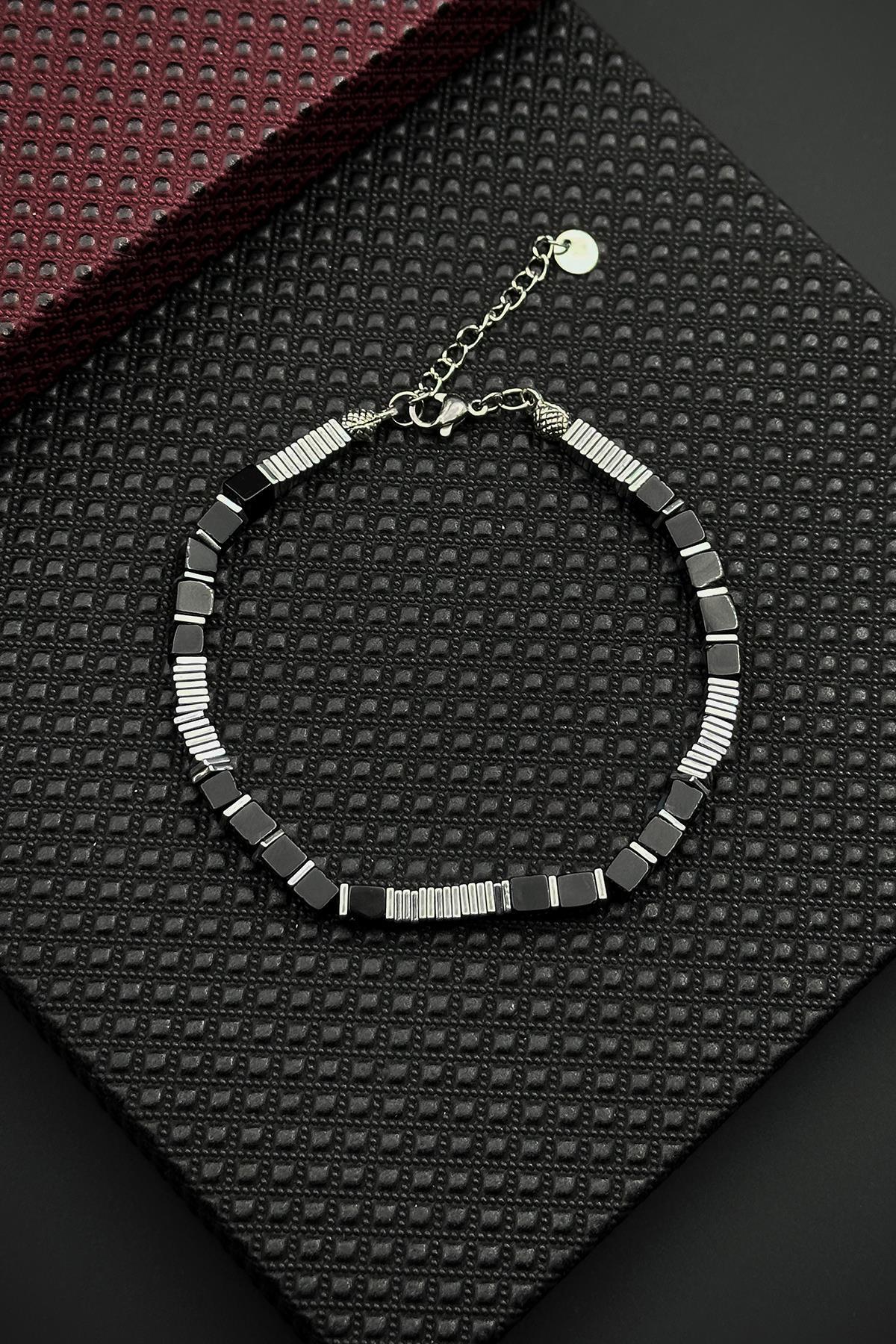 FRNCH 316L Çelik ve Onyx Doğal Taşlı Siyah Renk Erkek Bileklik FRJ12667-3667-S