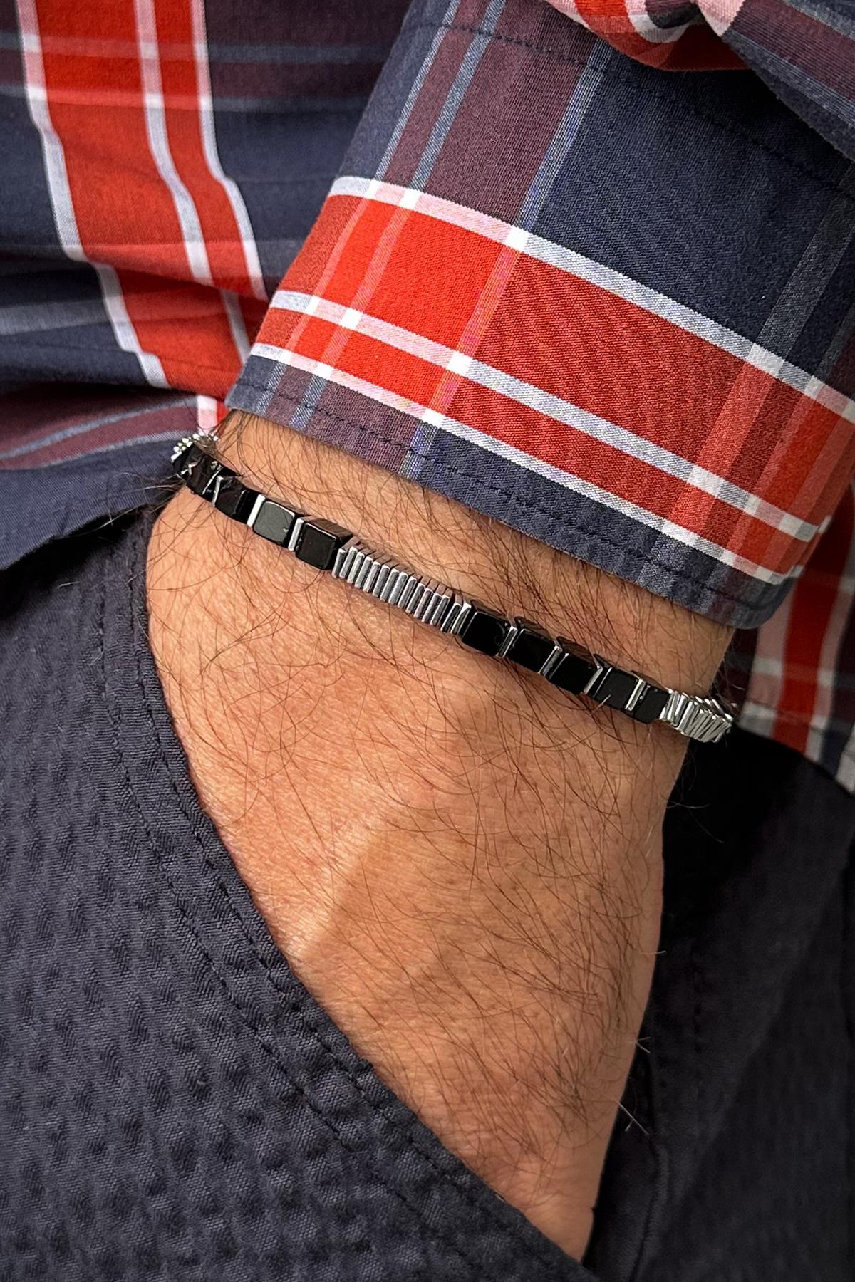 FRNCH 316L Çelik ve Onyx Doğal Taşlı Siyah Renk Erkek Bileklik FRJ12667-3667-S