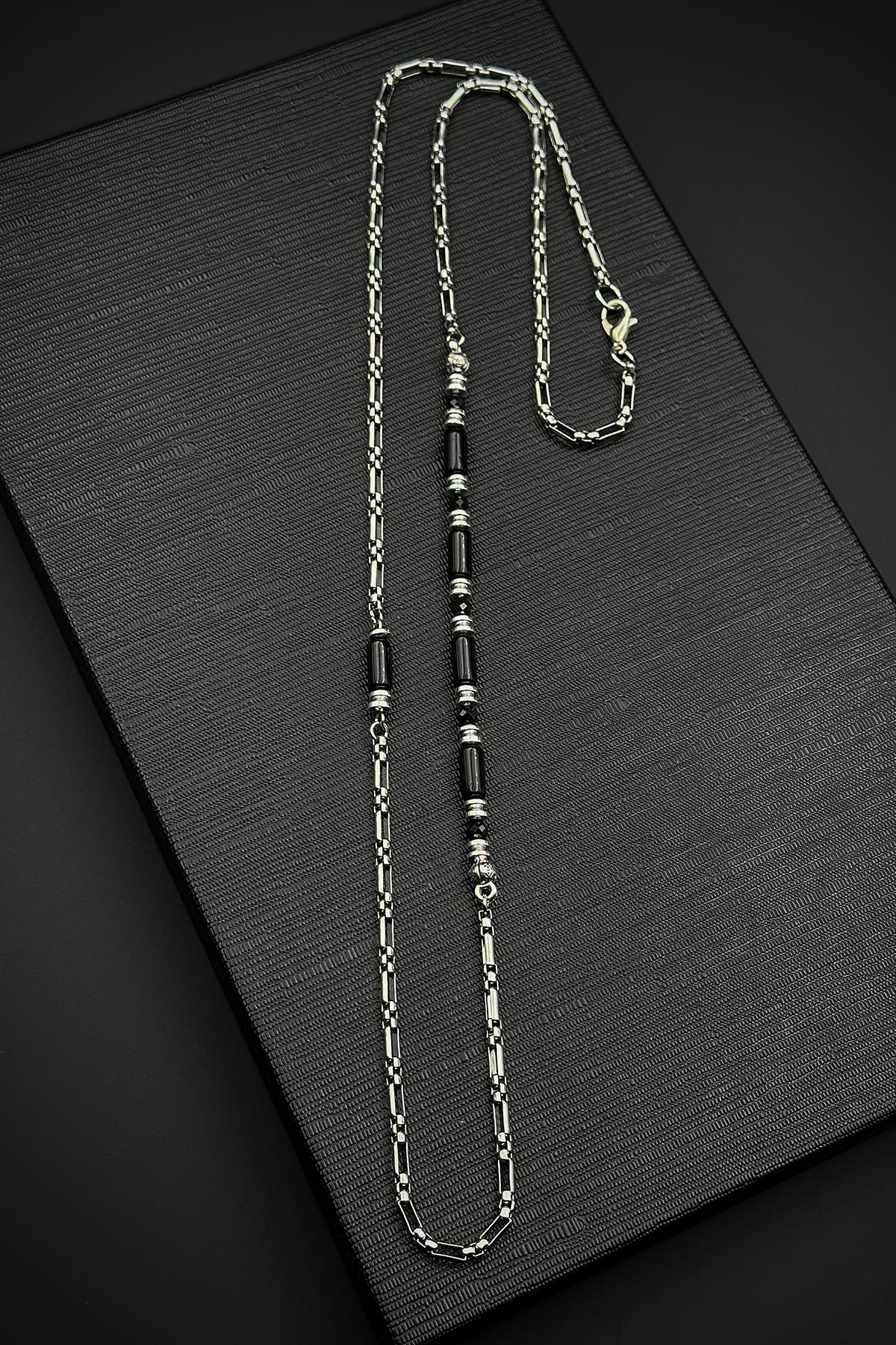 FRNCH 316L Çelik ve Onyx Doğal Taşlı Siyah Renk Erkek Kolye FRJ30868-968-B2