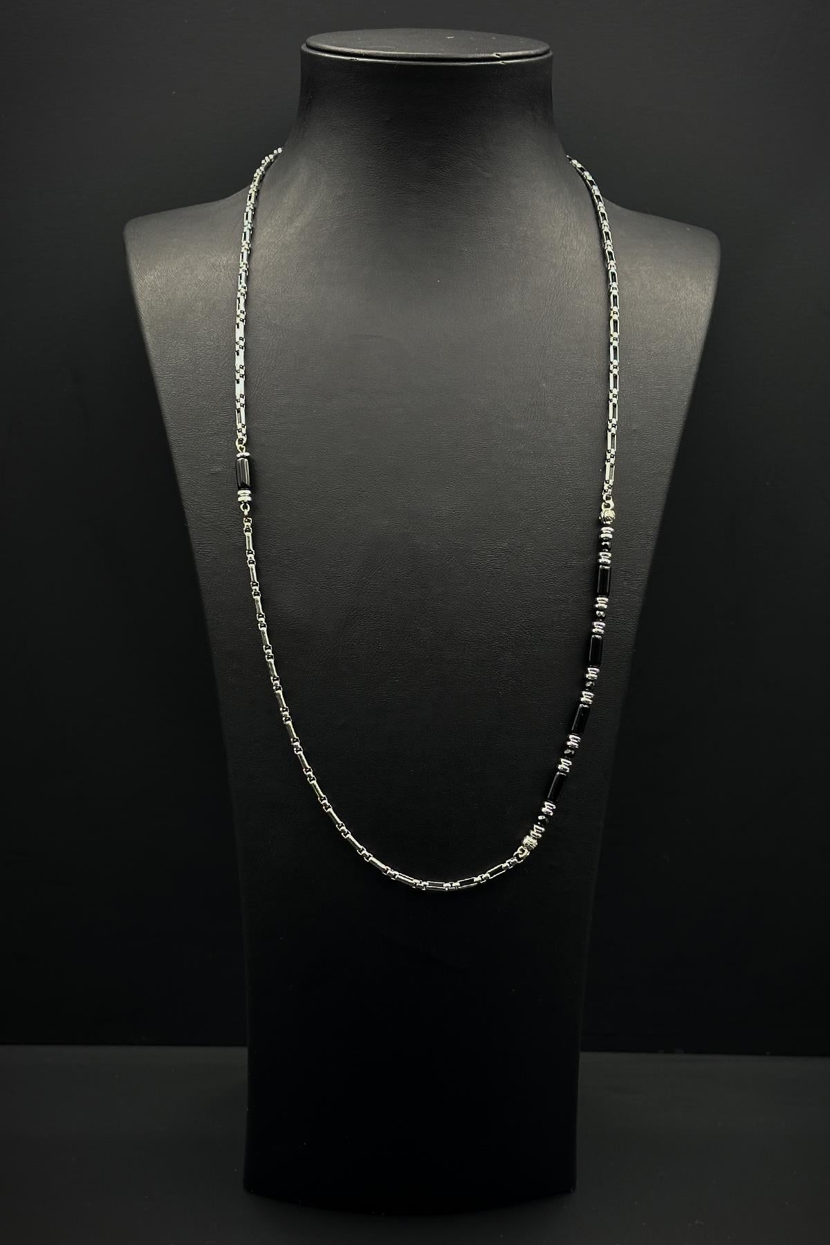 FRNCH 316L Çelik ve Onyx Doğal Taşlı Siyah Renk Erkek Kolye FRJ30868-968-B2