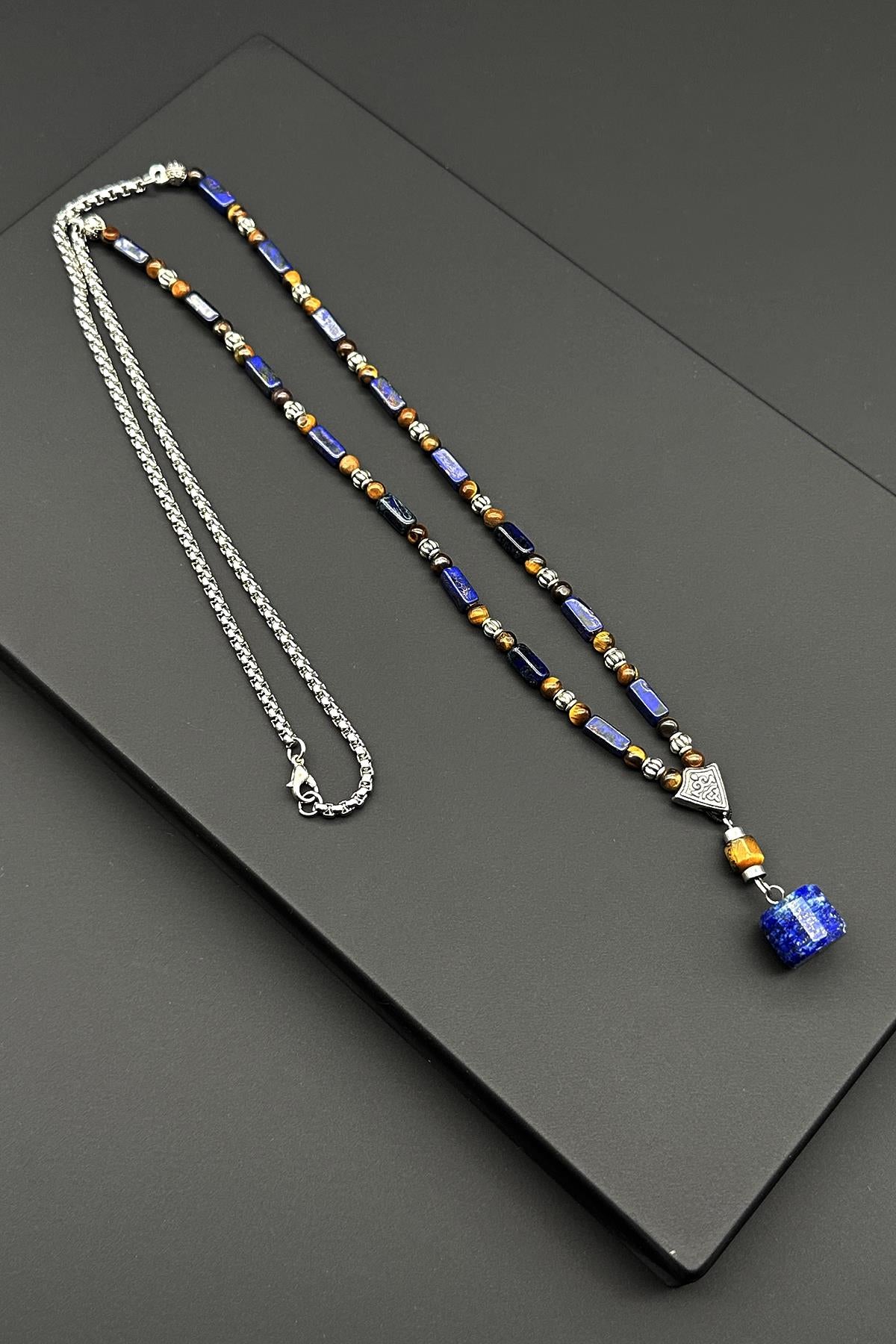 FRNCH 316L Çelik ve Preciosa Cam Taşlı Lacivert Erkek Kolye FRJ30613-713-LK