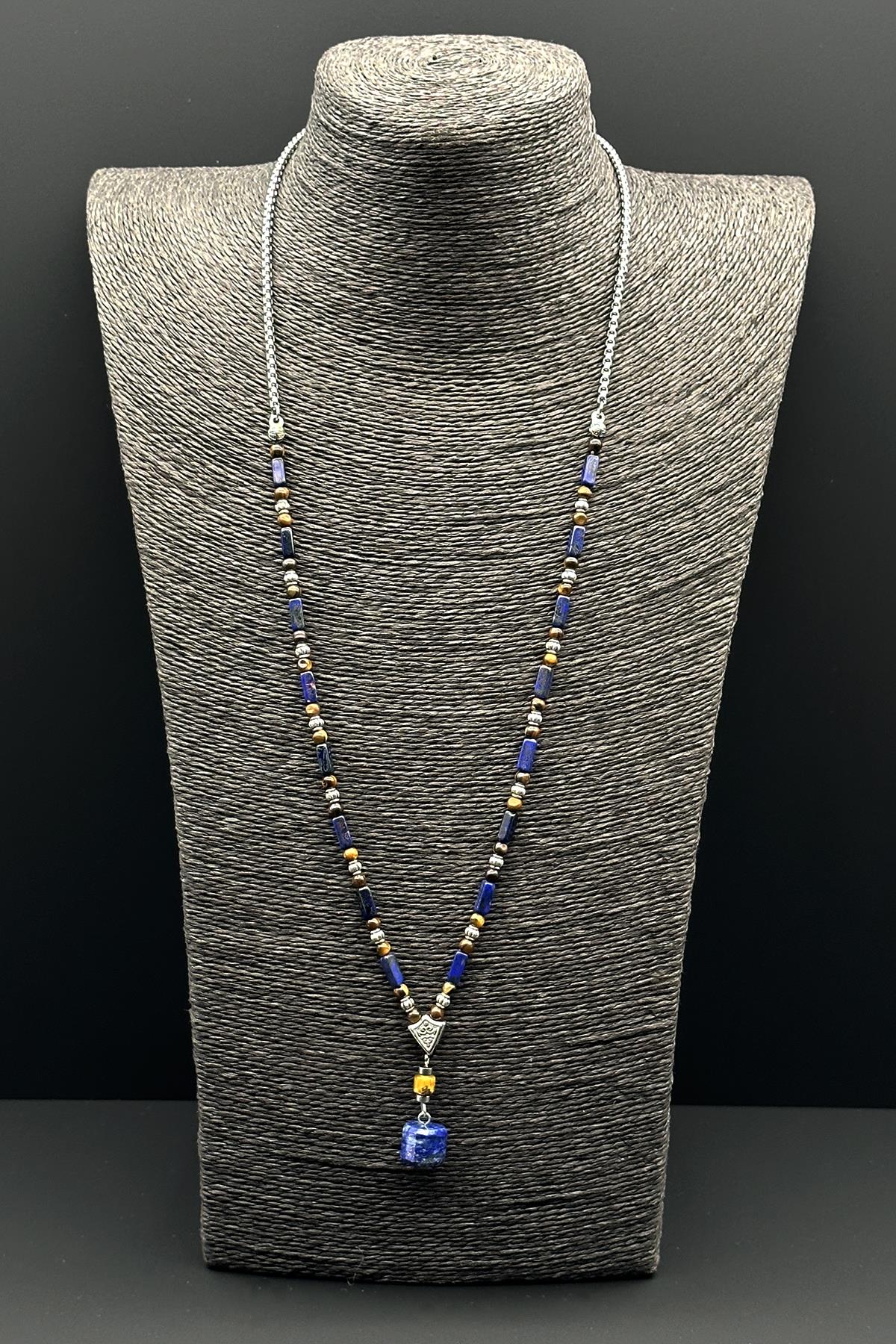 FRNCH 316L Çelik ve Preciosa Cam Taşlı Lacivert Erkek Kolye FRJ30613-713-LK