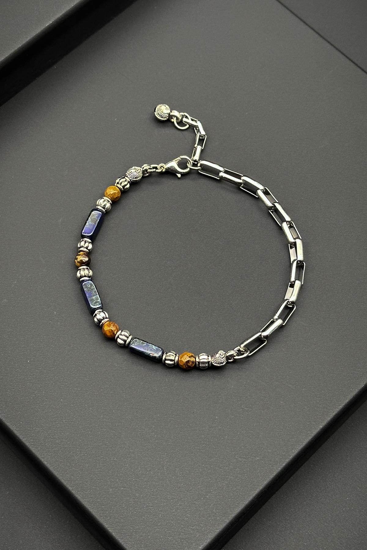 FRNCH 316L Çelik ve Preciosa Taşlı Lacivert Renkli Ayarlanabilir Erkek Bileklik FRJ11883-1983-LK