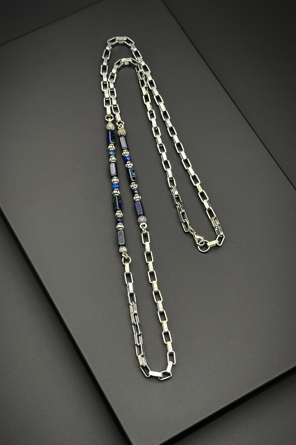 FRNCH 316L Çelik ve Preciosa Taşlı Lacivert Renkli Erkek Kolye FRJ30636-736-L