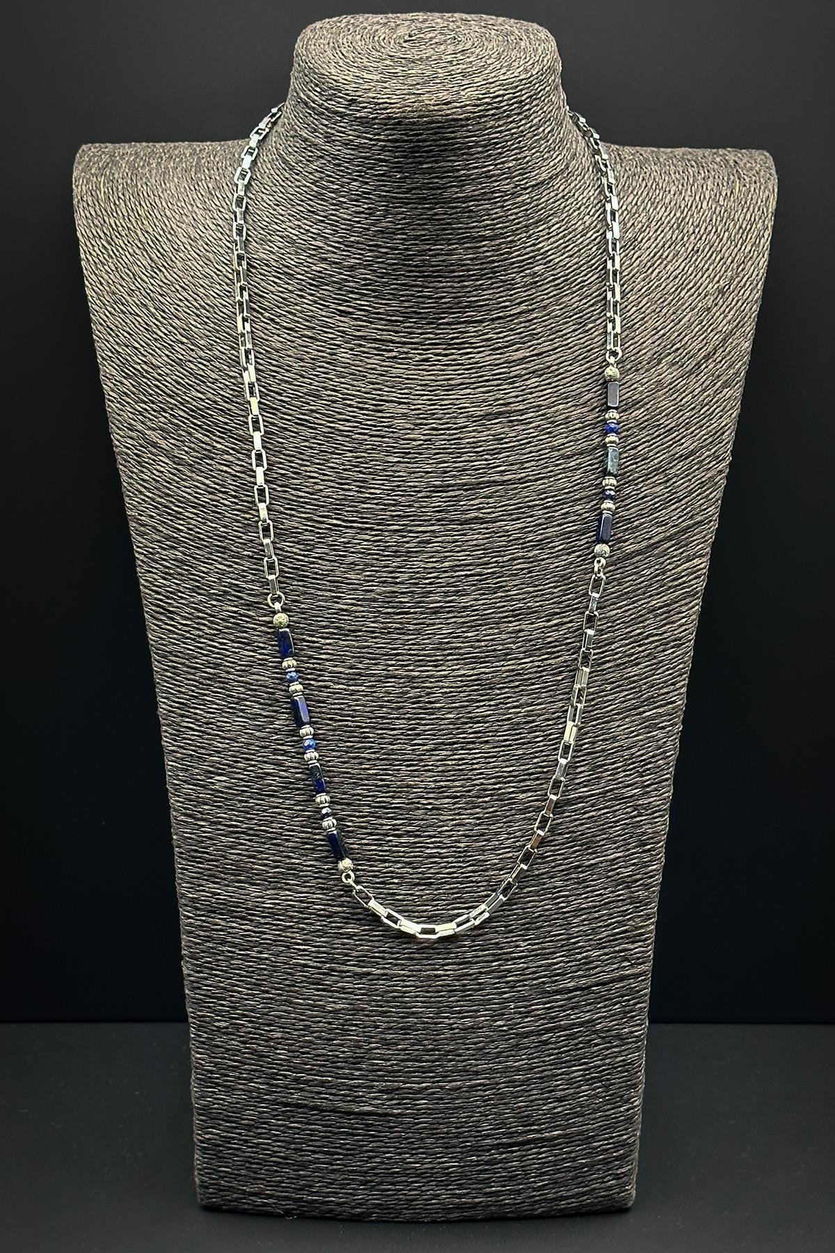 FRNCH 316L Çelik ve Preciosa Taşlı Lacivert Renkli Erkek Kolye FRJ30636-736-L