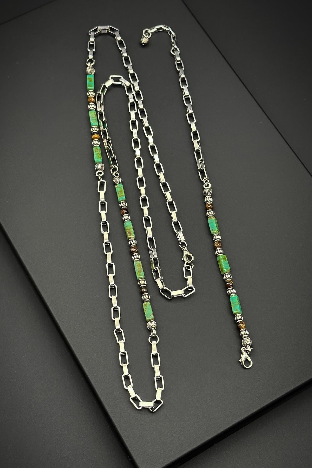 FRNCH 316L Çelik ve Preciosa Taşlı Yeşil Renkli Erkek Bileklik/Kolye Set FRJ40148-248-YK