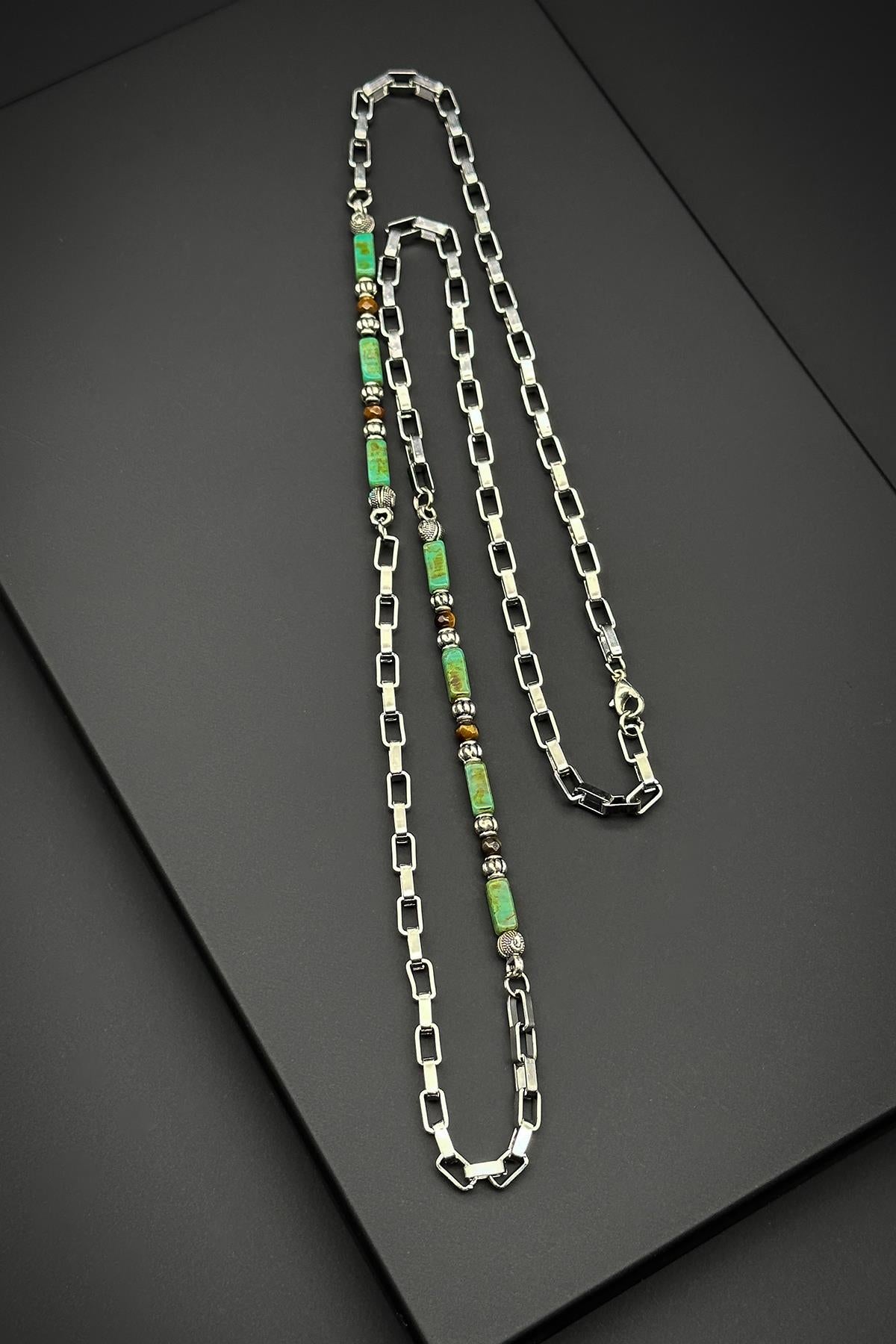 FRNCH 316L Çelik ve Preciosa Taşlı Yeşil Renkli Erkek Kolye FRJ30636-736-YK